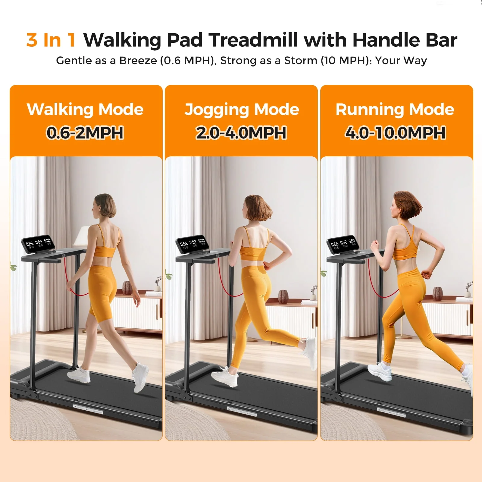 HevGlrm Folding Treadmill, 3.5 HP Motor, Adjustable 0.610 MPH Speed, LED Display, Foldable Compact Design, Steel Frame, 400 lb Capacity - Image 7
