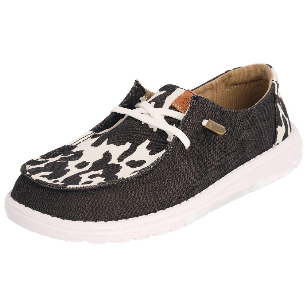 HEYDUDE Wendy Cow Print Canvas Shoes for Ladies - Black Cow - 8M - Image 5