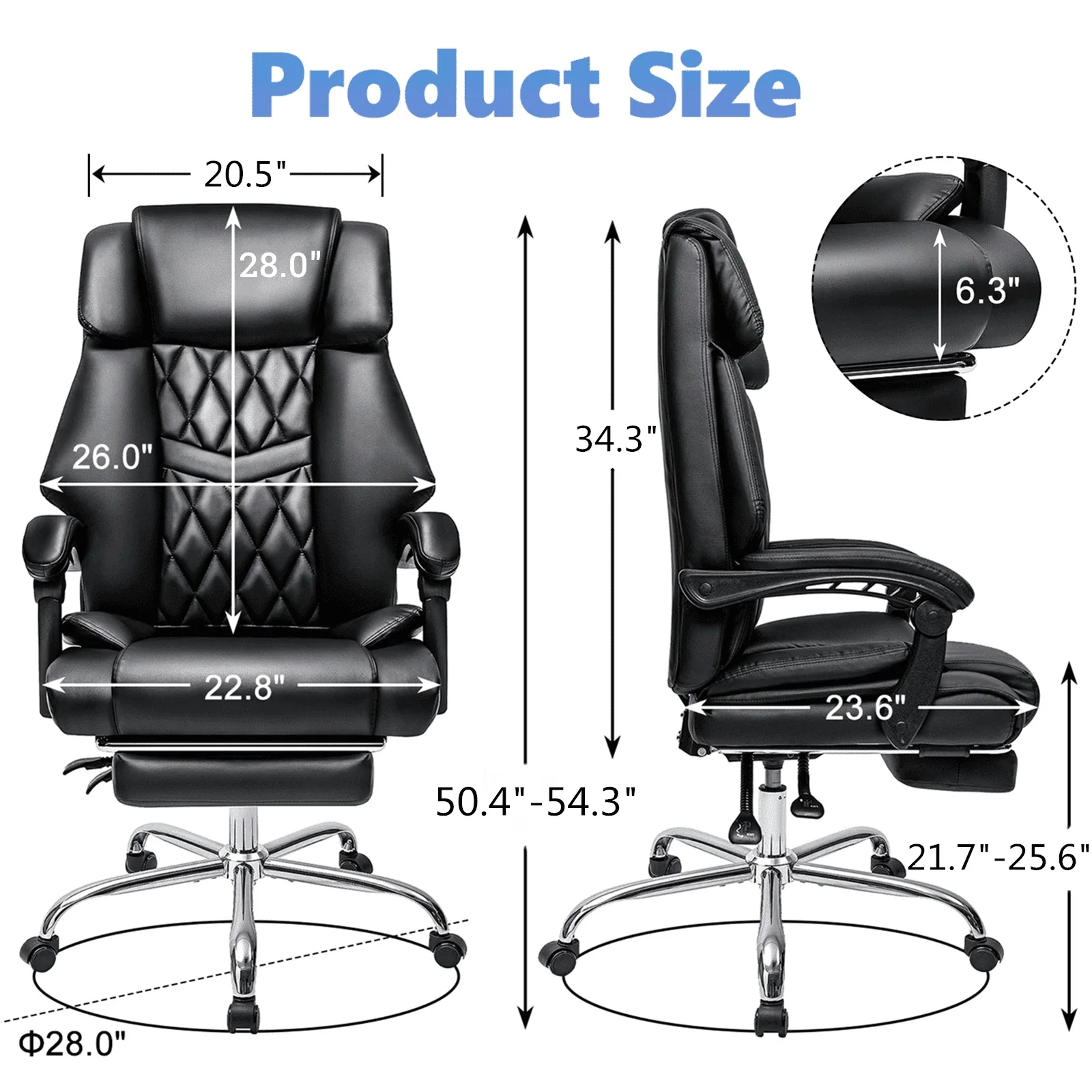Hoffree Executive Big and Tall Office Chair, Black - Image 3
