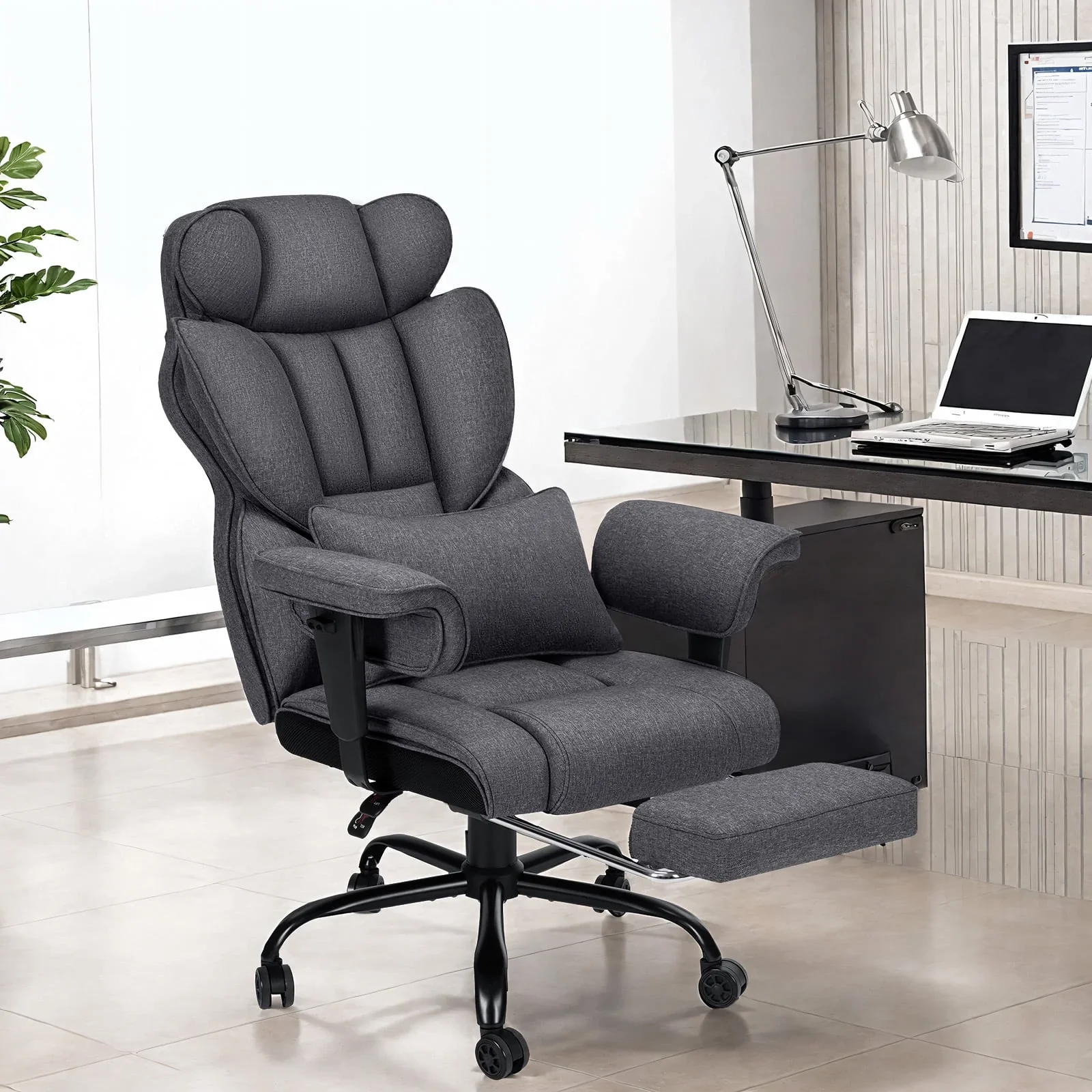 Hoffree LX-2 Big and Tall Fabric Office Chair 450lbs Fabric-Gray - Image 2