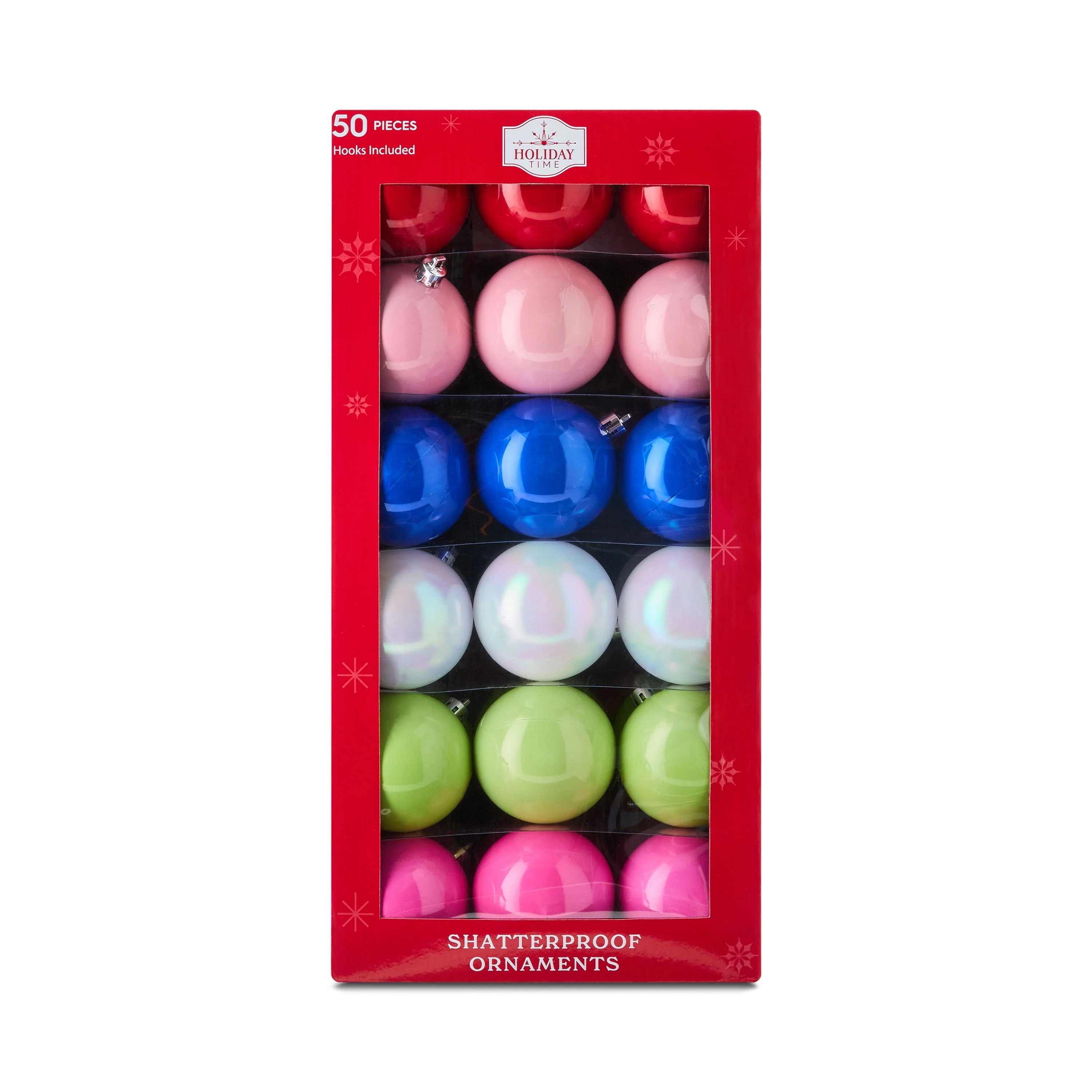 Holiday Time 50-Count Brights Shatterproof Christmas Ball Ornaments, Multicolor, Glossy and Matte Finish