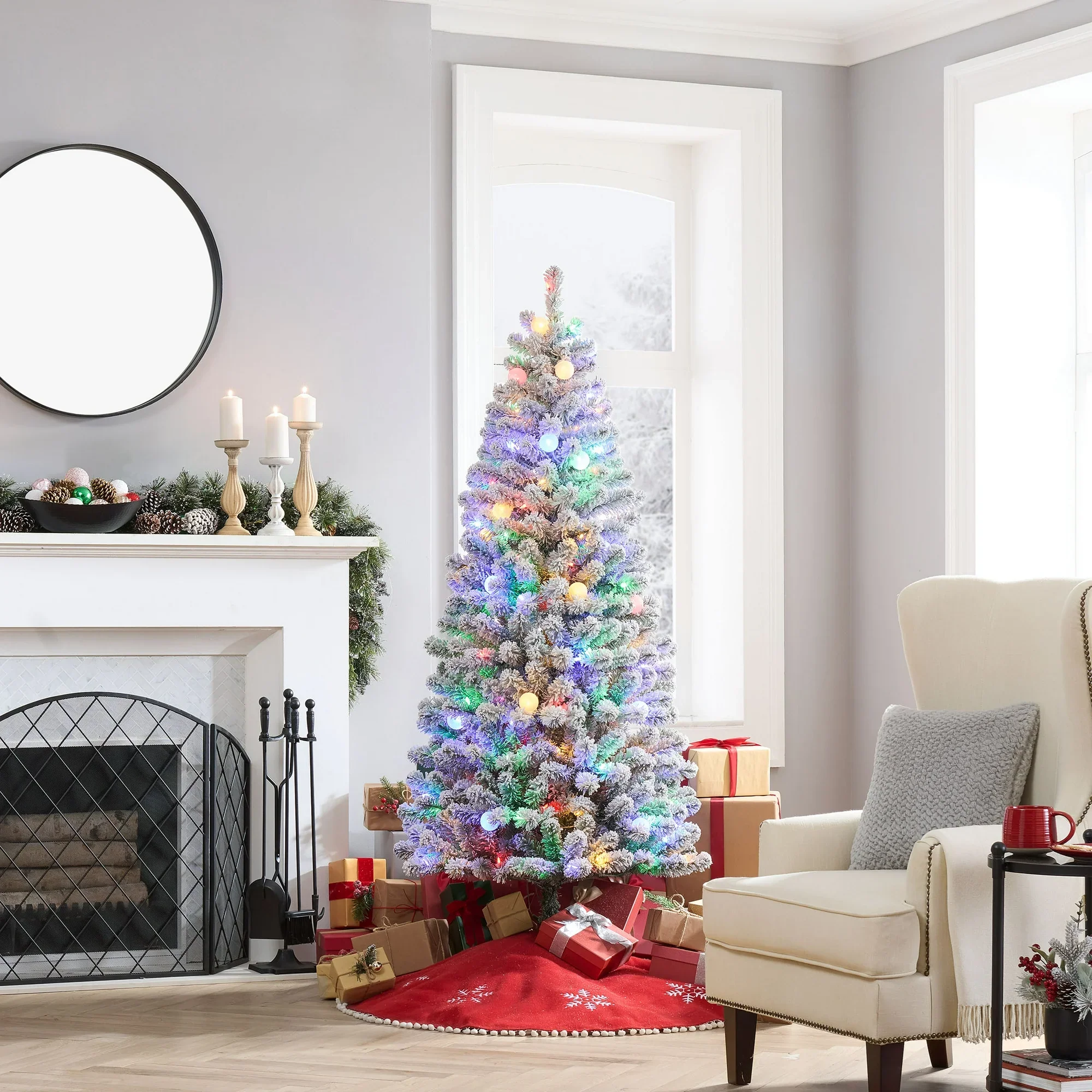 Holiday Time 6.5ft Pre-Lit G50 Color-Changing LED Trinity Flocked Pine Artificial Christmas Tree, Green - Image 2