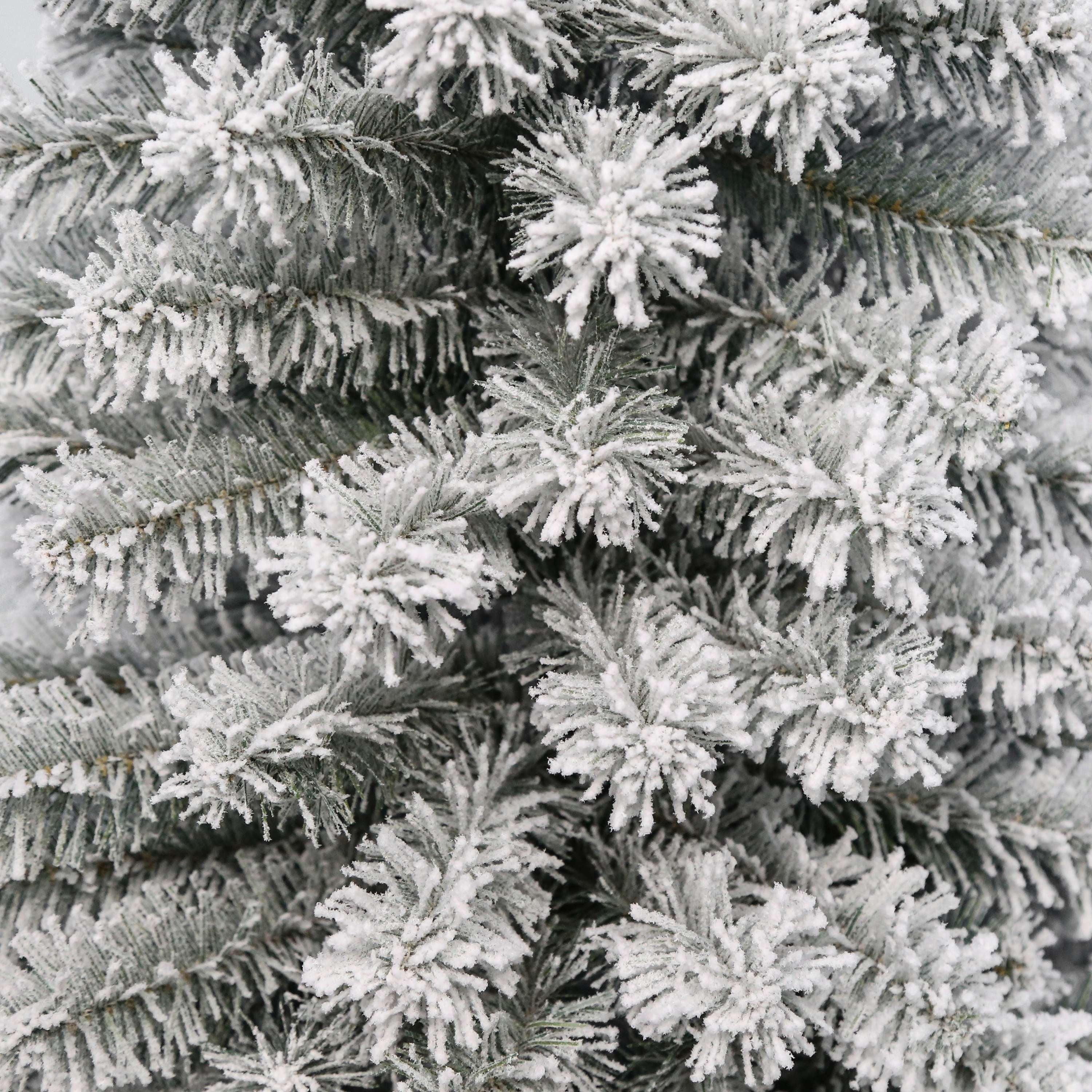 Holiday Time 6-Foot Pine Green Flocked Artificial Christmas Tree, 378 Snow-Kissed Branch Tips, Slim 32-Inch Diameter, Includes Tree Stand - Image 4