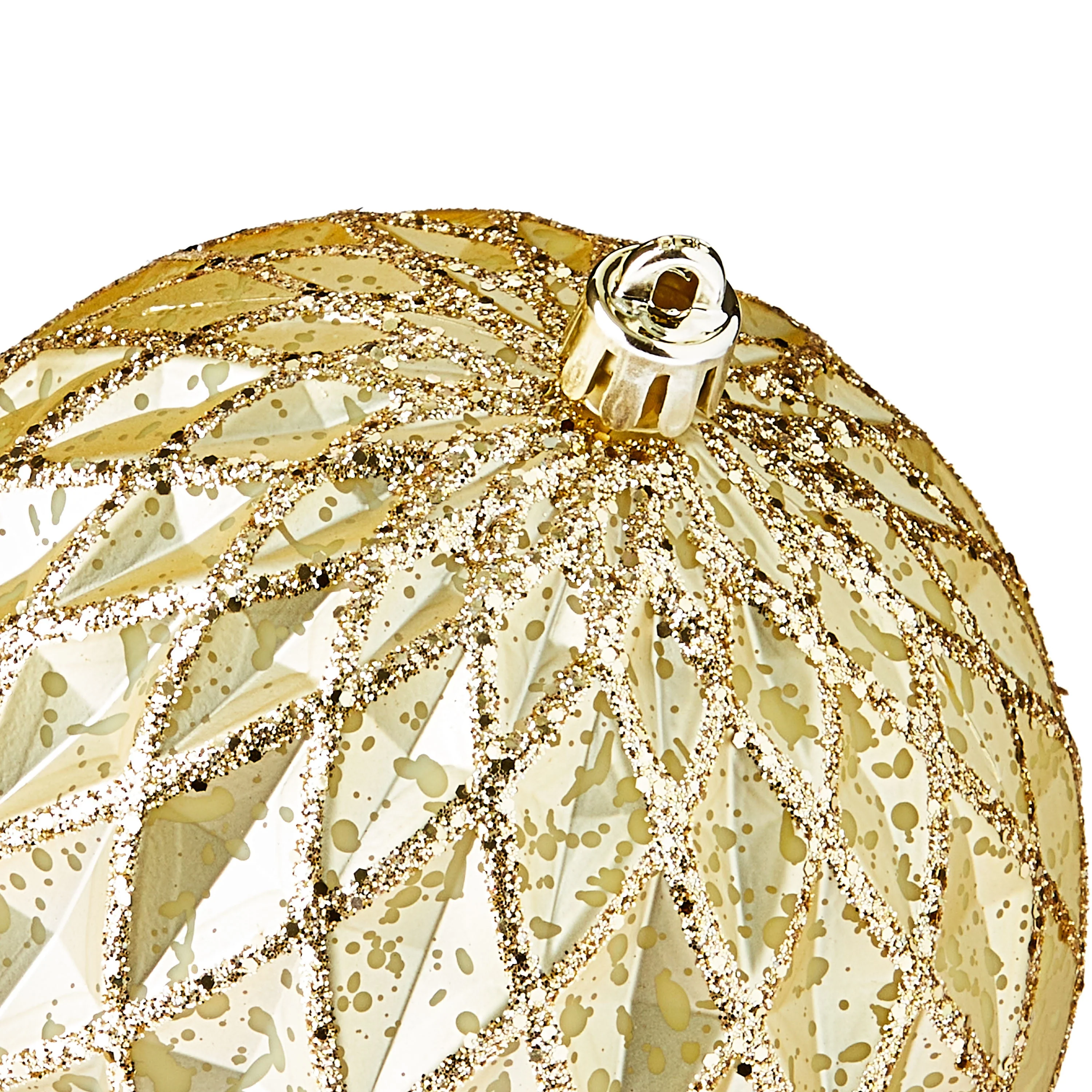 Holiday Time Gold Vintage-Style Diamond Pattern Shatterproof Christmas Ornaments, 4 Count, 3.94 in - Image 4