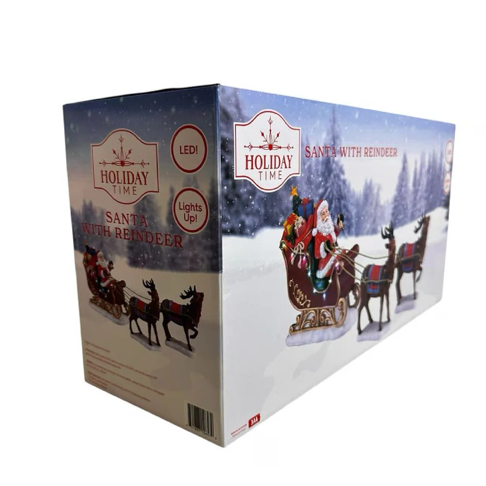Holiday Time Light-Up Christmas Village Santas Sleigh and Reindeer, Multicolor, 9.6