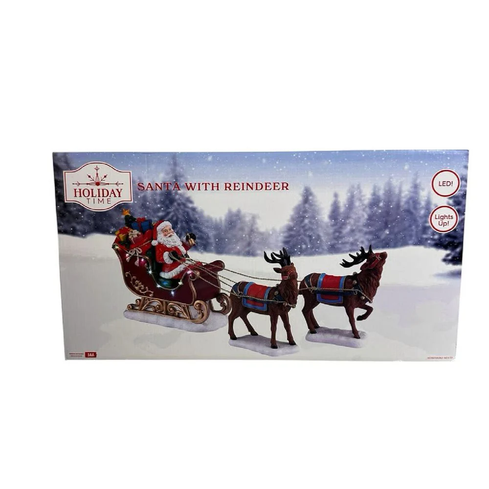 Holiday Time Light-Up Christmas Village Santas Sleigh and Reindeer, Multicolor, 9.6 - Image 2