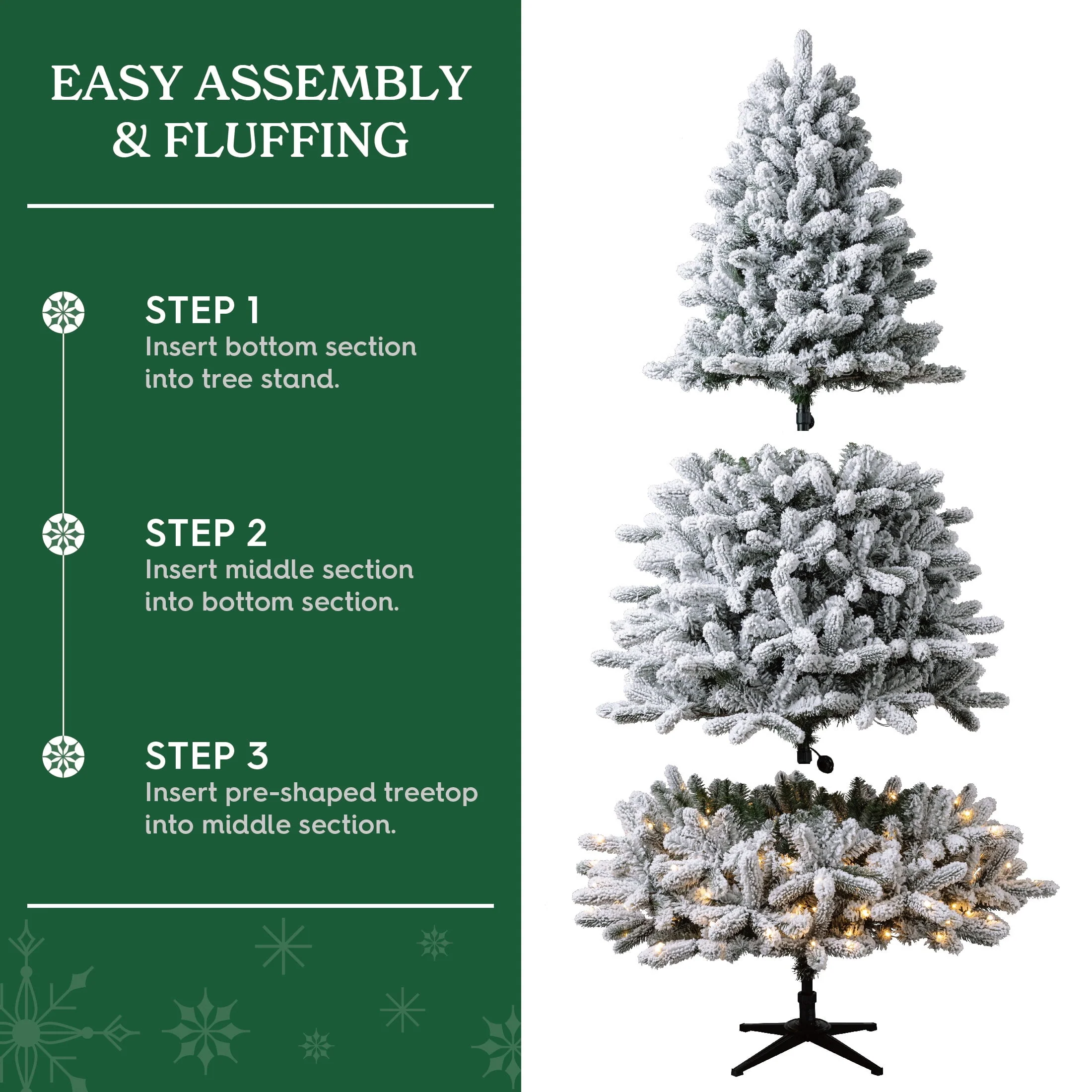 Holiday Time SG76P4KAEL02 7.5' Pre-Lit Birchwood Fir Green Flocked Artificial Christmas Tree with Warm White Twinkle LED Lights - Image 2