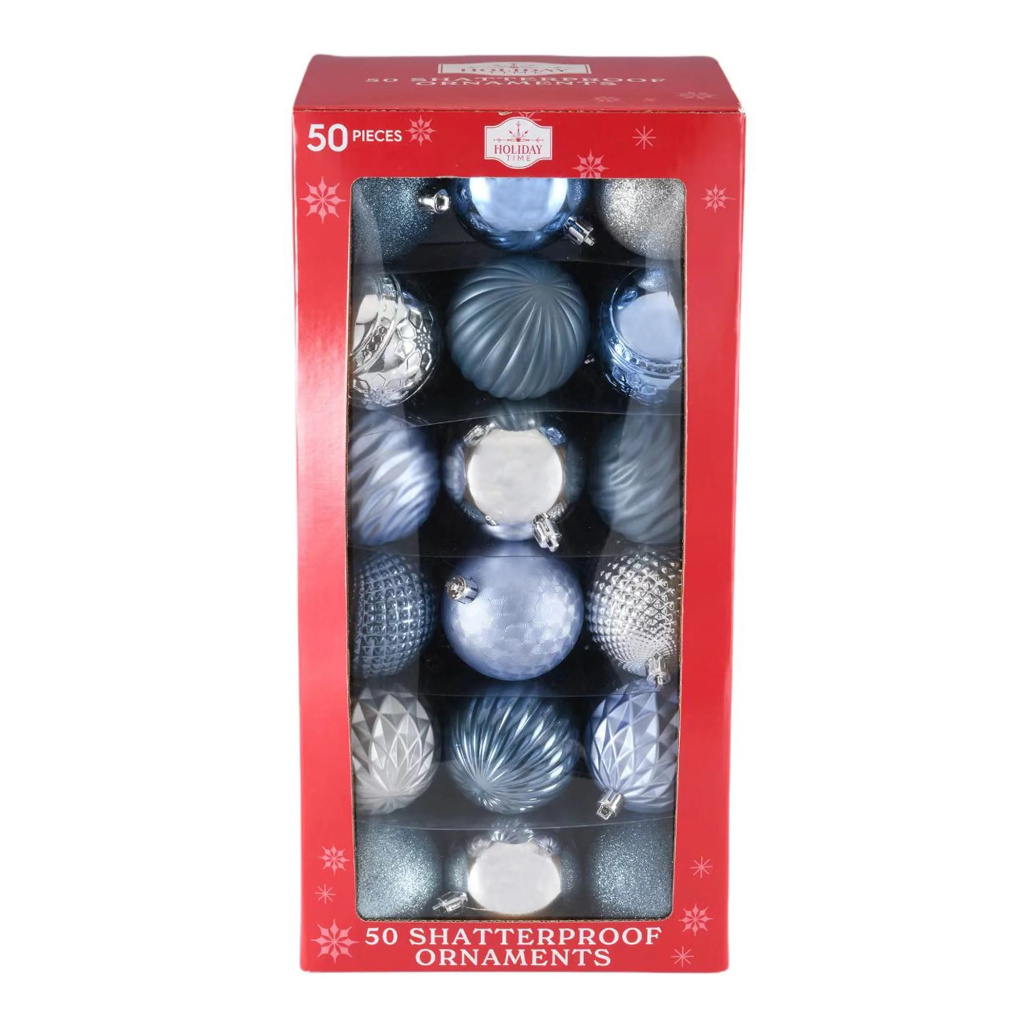Holiday Time Shatterproof Ball Christmas Ornaments, Silver Blue Slate Blue, 2.75 in, 50-Count - Image 2