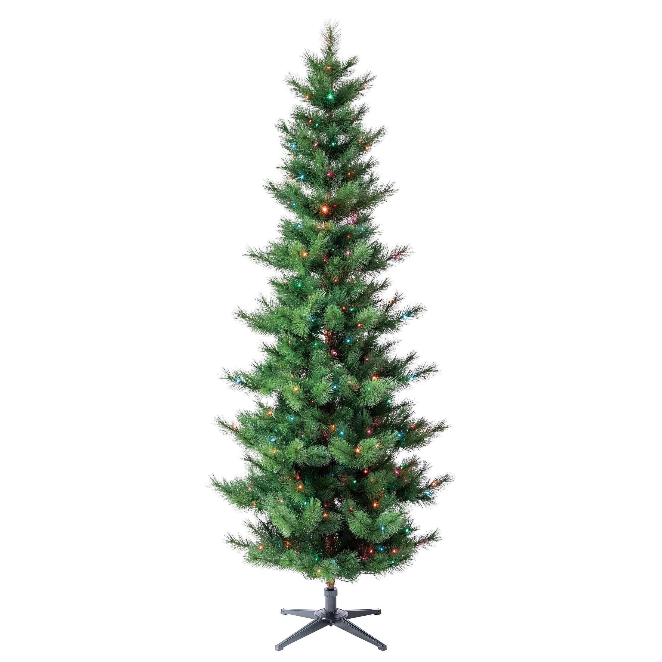 Holiday Time 15823203013 Springdale Pine Artificial Christmas Tree, 7.5 ft, Slim Space-Saving Design, 300 Color-Changing LED Lights, 583 Mixed Hard Needle Branch Tips, Green, Metal Stand - Image 2