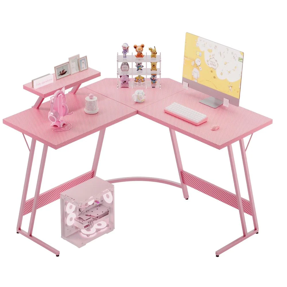 Homall L-Shaped Gaming Desk 47 Inches Corner Office Desk with Removable Monitor Riser Pink