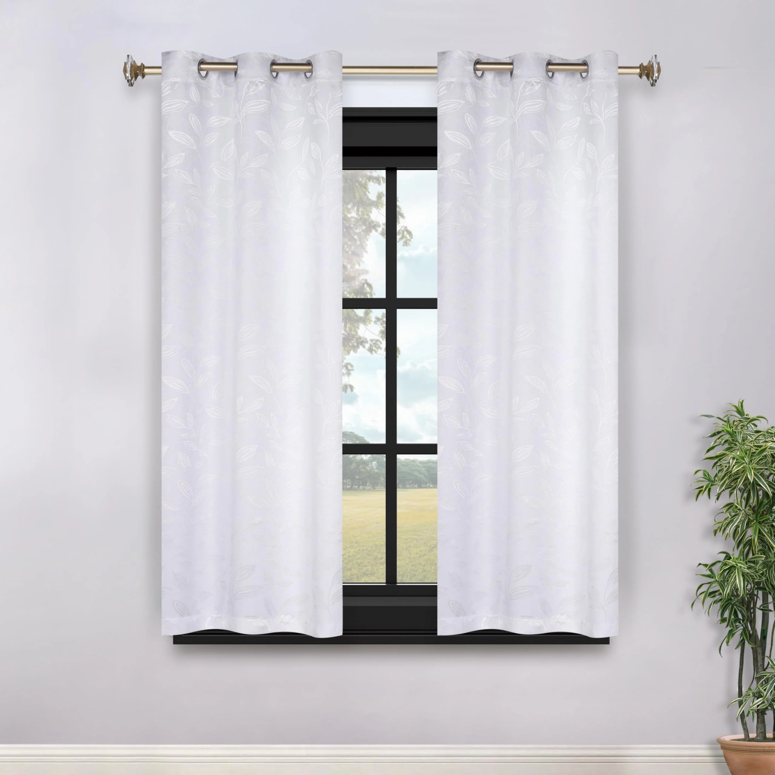 Home City Inc. Leaves Blackout Curtain Panels, 2-Pack, Room Darkening, Thermal Insulated, White, 42 x 63 in
