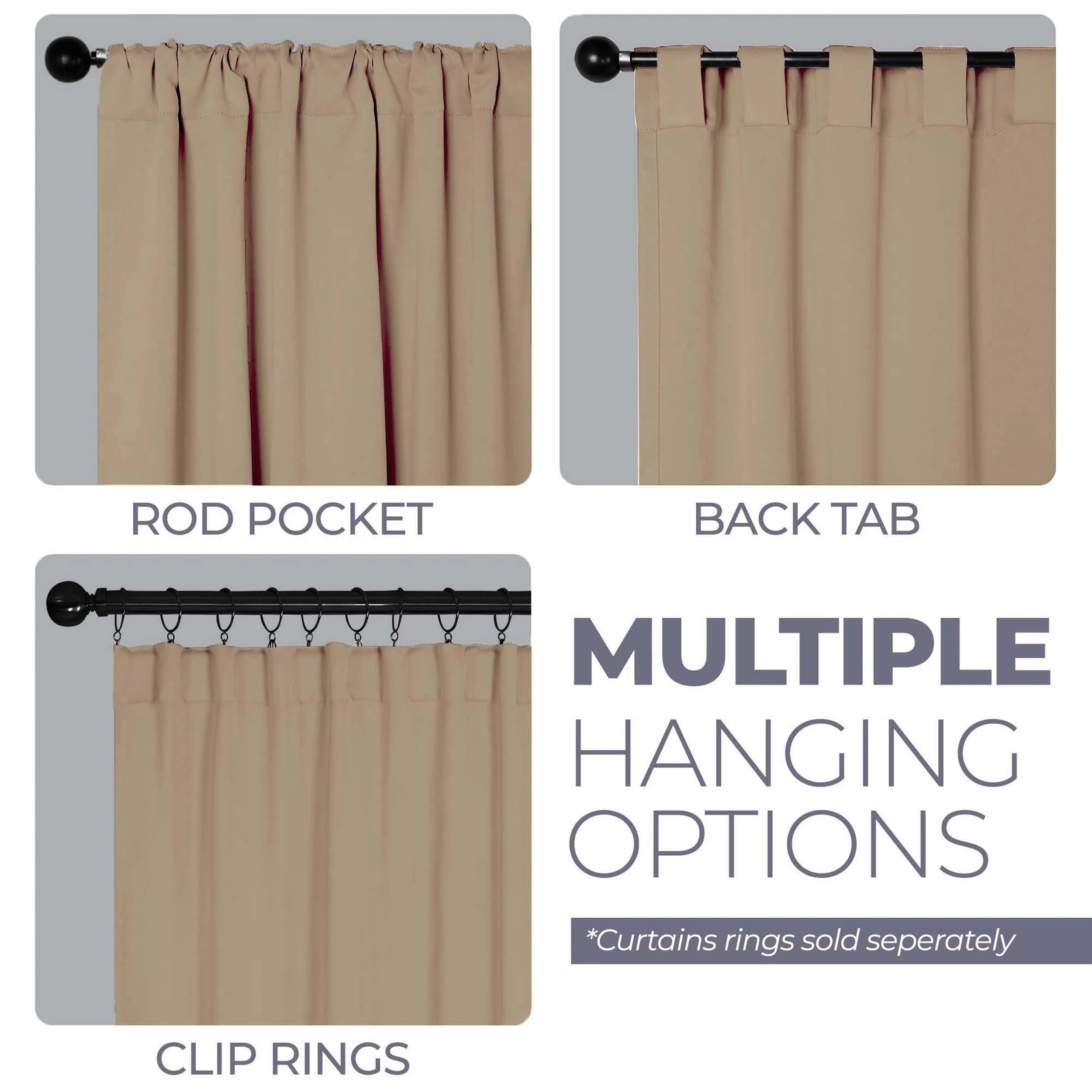 Home City Inc. Solid Blackout Back Tab Curtain Panel Set, Thermal Insulating, Smoked Ash, 52 in x 108 in, 2 Pack - Image 2