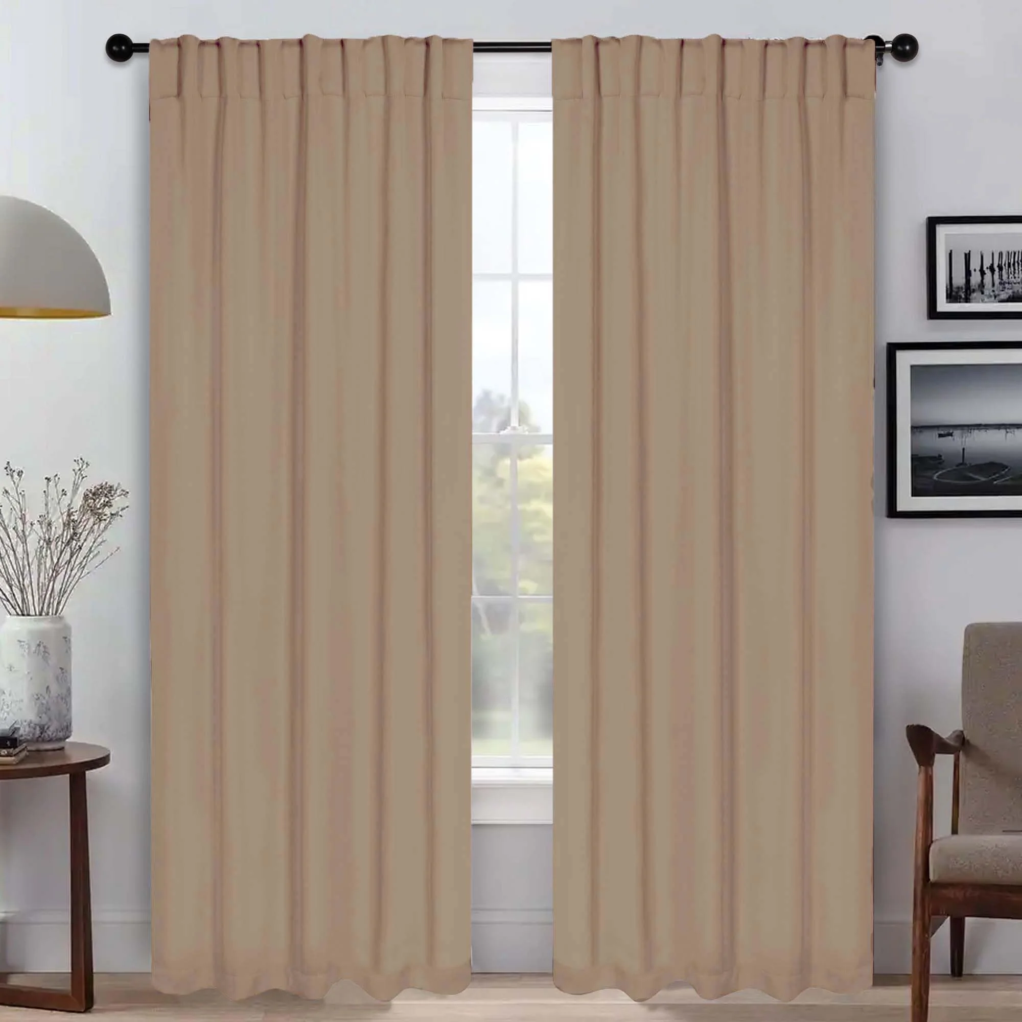 Home City Inc. Solid Blackout Back Tab Curtain Panel Set, Thermal Insulating, Smoked Ash, 52 in x 108 in, 2 Pack - Image 3
