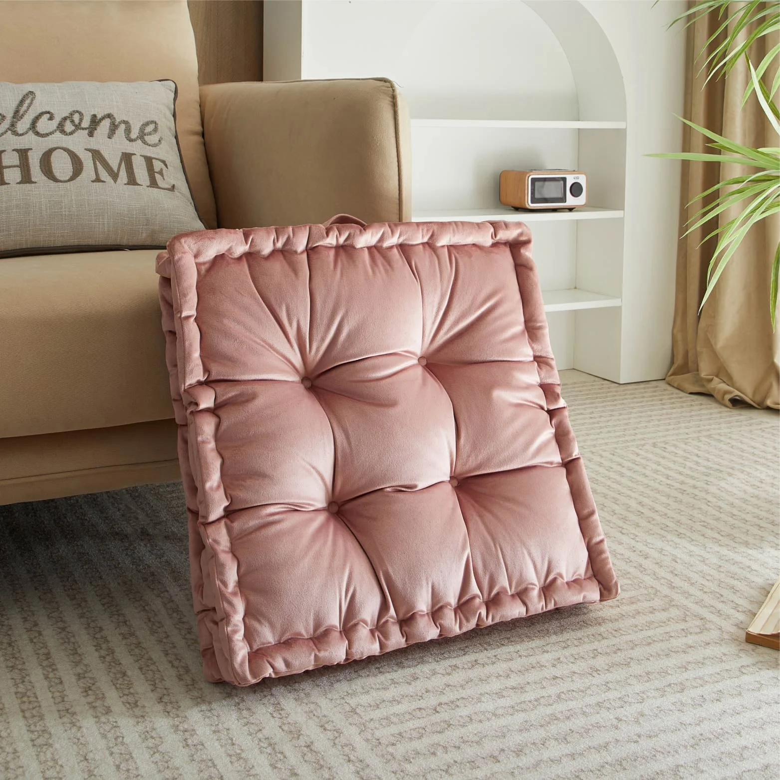 Home Decor Collection Stylehouse  20" x 20" Old Rose Decorative Floor Pillow - Material: Polyester - Image 5