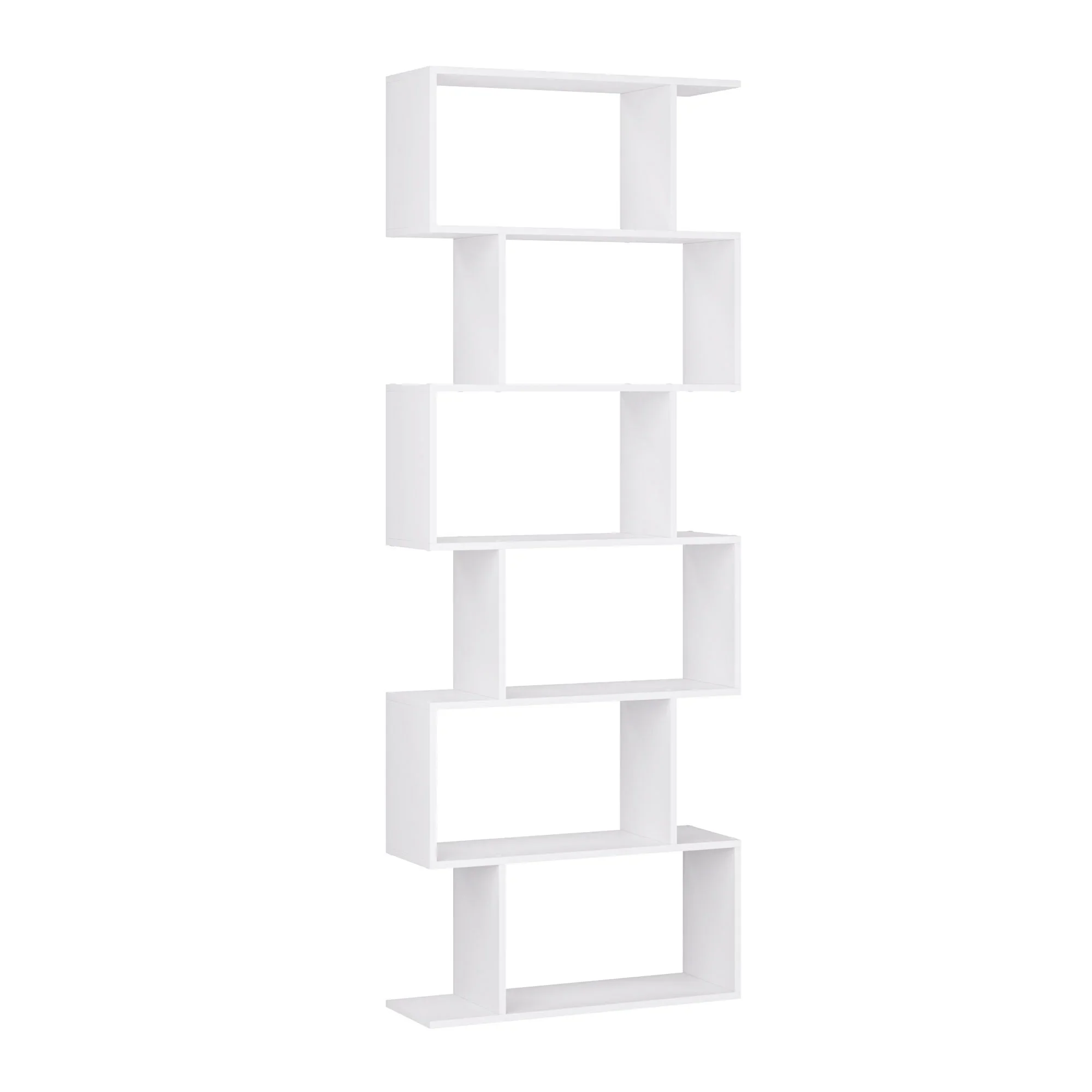 Homfa 010 Geometric Bookcase Wooden Wood S Shape Storage Display Unit Bookcase Bookshelf 6-tier Storage, 75" H x 27.6" W, White