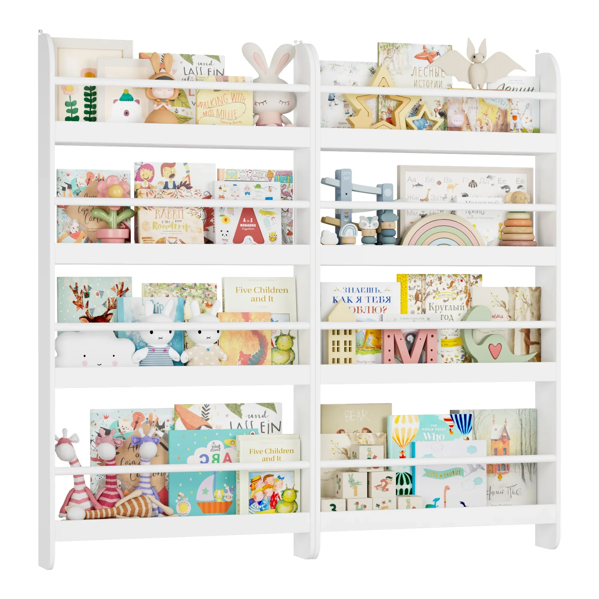 Homfa 4-Tier Wall Bookshelf Set of 2, 44.5"H, White - Image 3