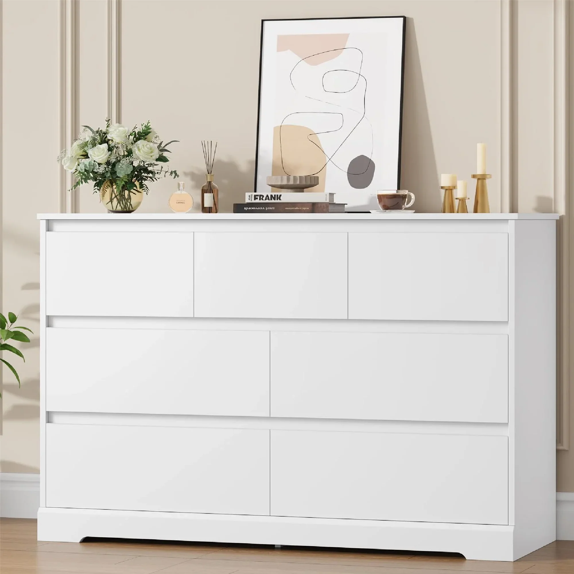 Homfa FMD-076 7 Drawer Double Dresser, 47.2"W Contemporary Wood Chest of Drawer Storage Cabinet for Bedroom - Image 2