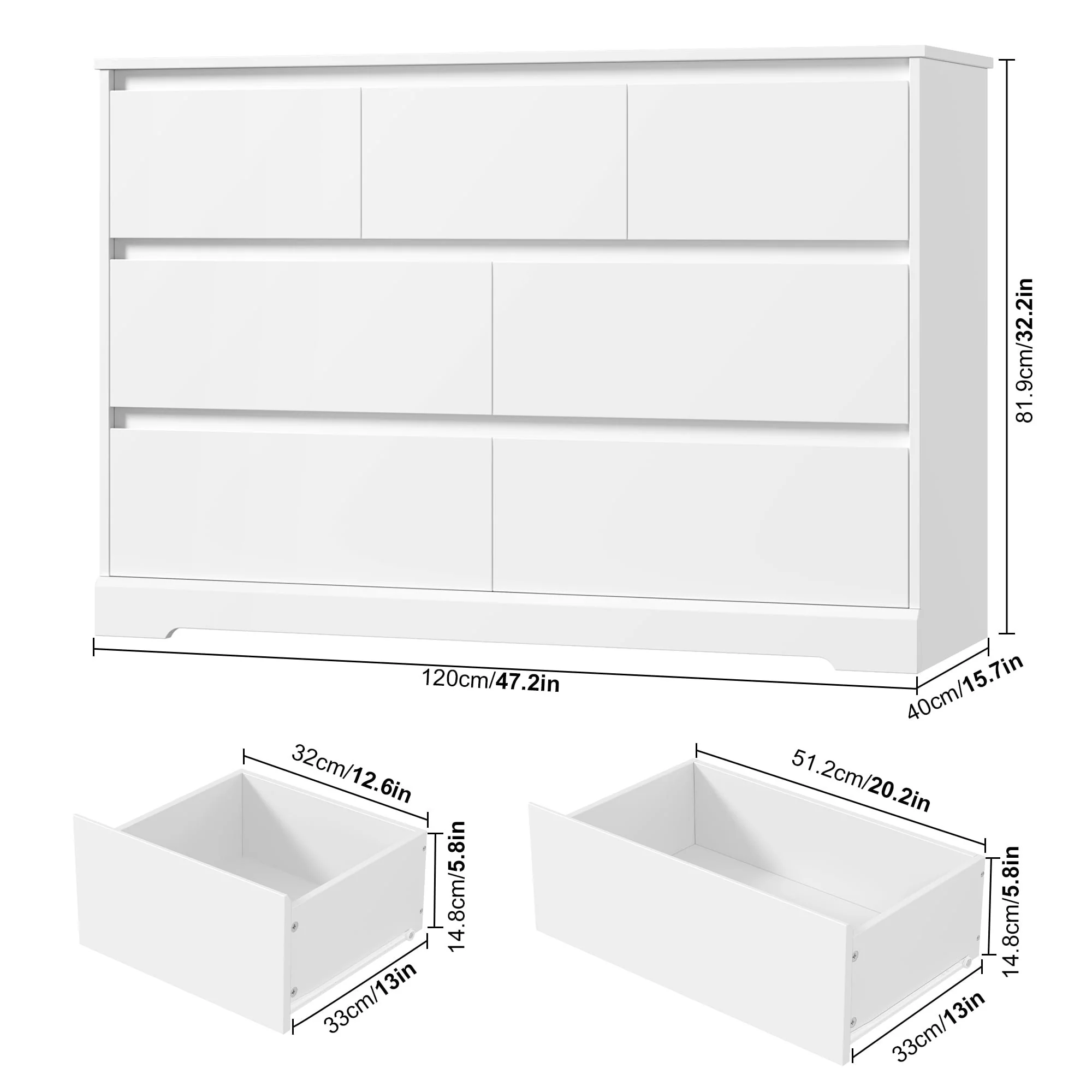 Homfa FMD-076 7 Drawer Double Dresser, 47.2"W Contemporary Wood Chest of Drawer Storage Cabinet for Bedroom - Image 3