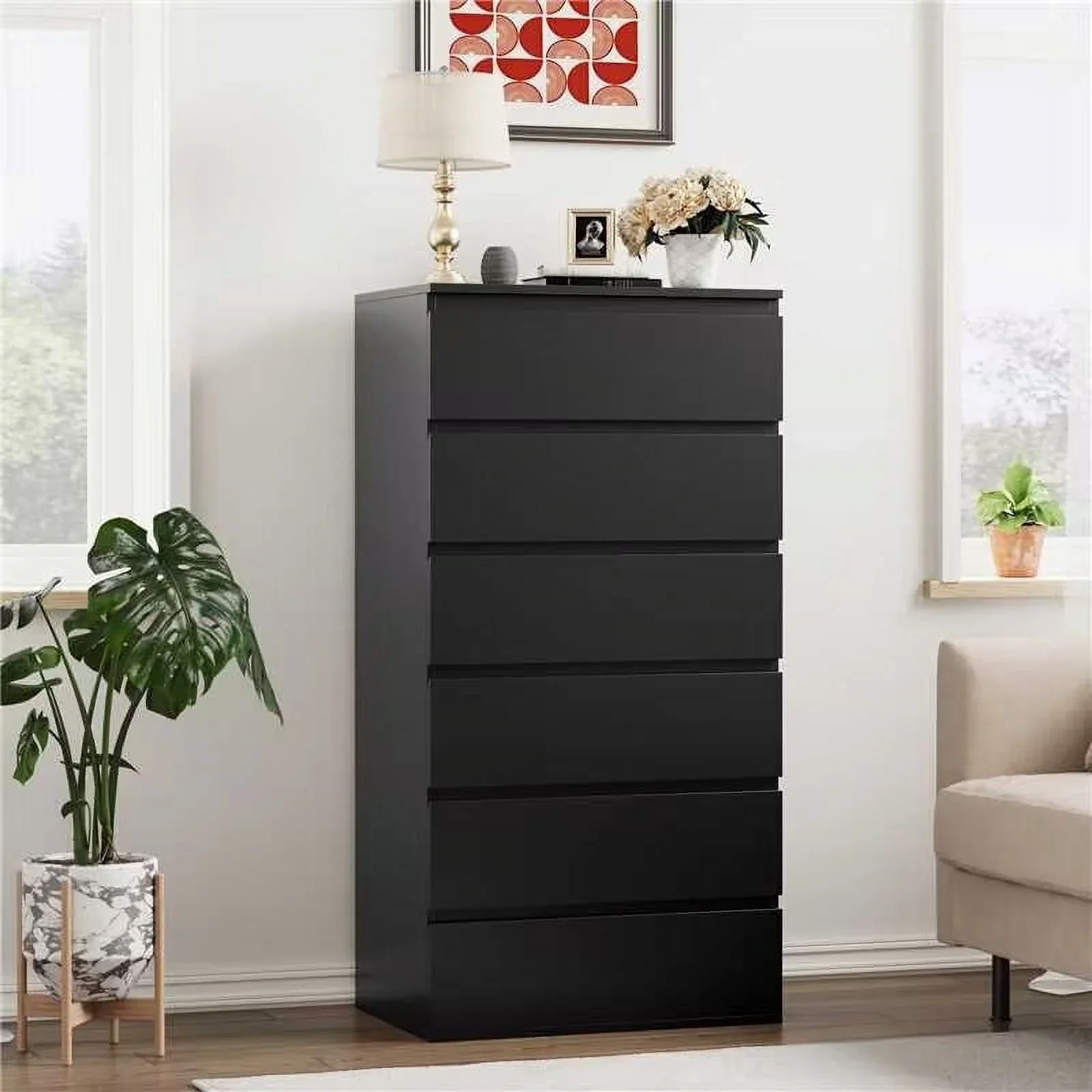 Homfa FPB-250 6 Drawer Tall Dresser for Living Room, Black - Image 6