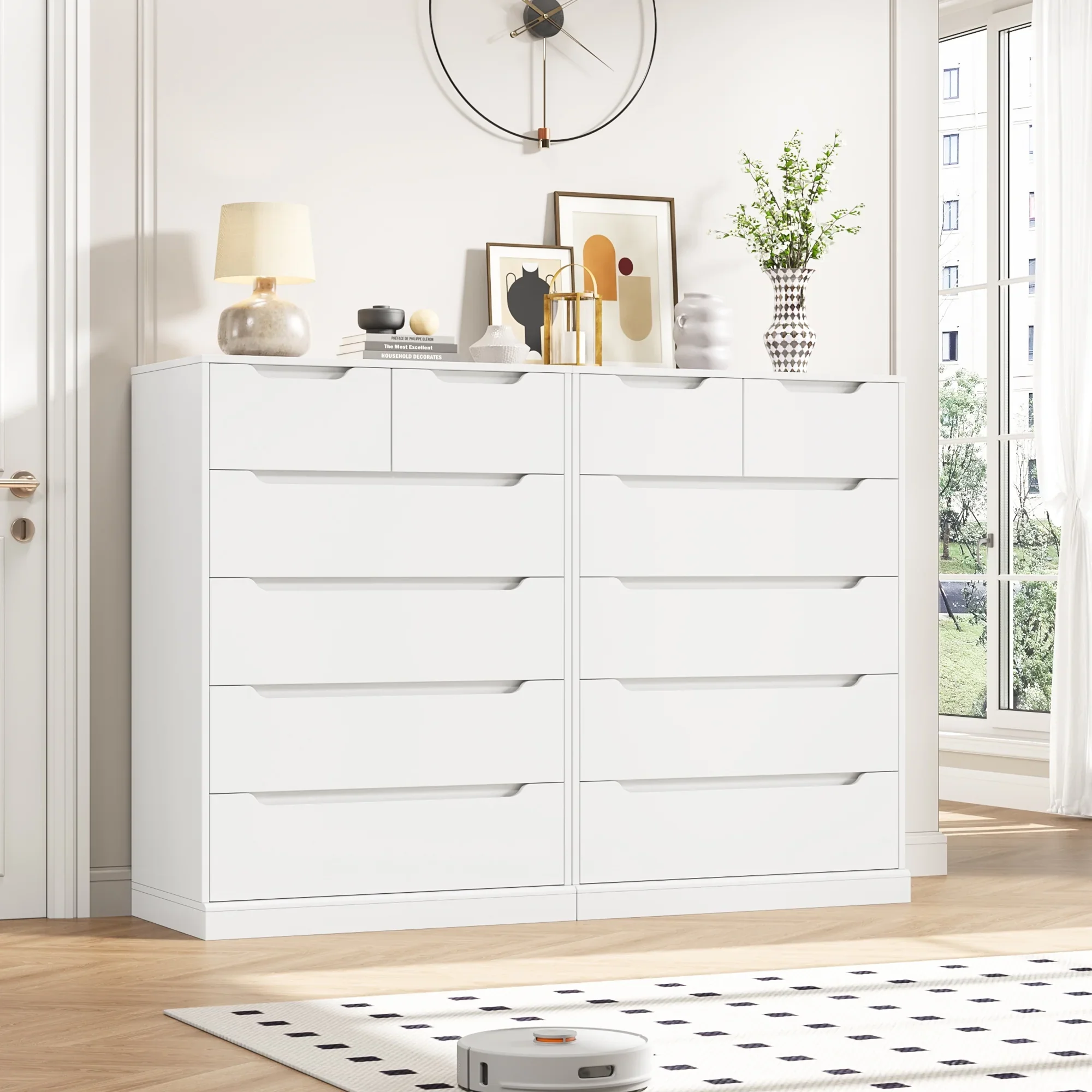 Homfa HOS-PB-183 6 Drawer Vertical Chest of Drawers White Dresser, White - Image 4