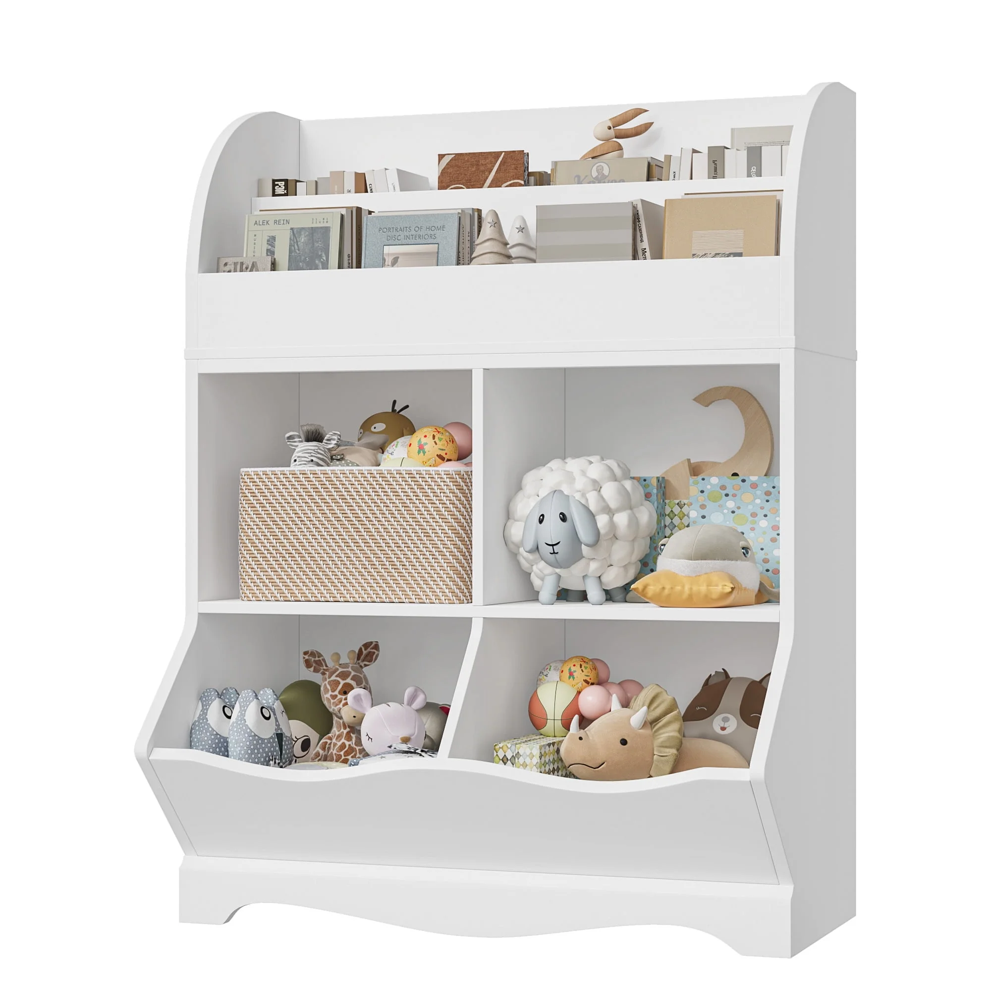Homfa Kids Cubby Toy Storage Cabinet with 2-Tier Book Rack, White Wood Cube Bookcase, Toy Organizer for Nursery Bedroom Living Room - Image 7