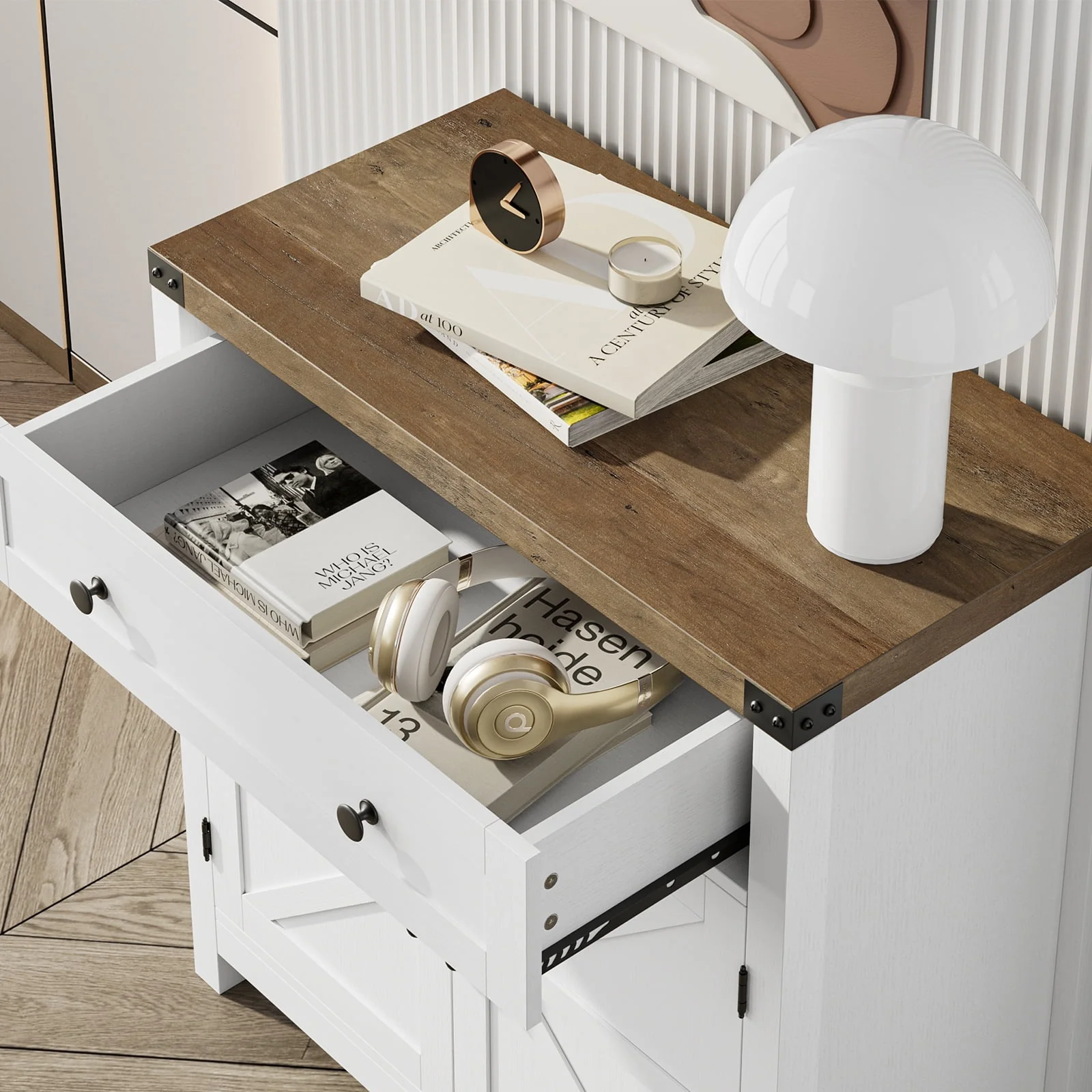 Homfa Kitchen Buffet Sideboard with Drawer, Adjustable Shelves, Rustic Brown, Compact Farmhouse Storage - Image 3