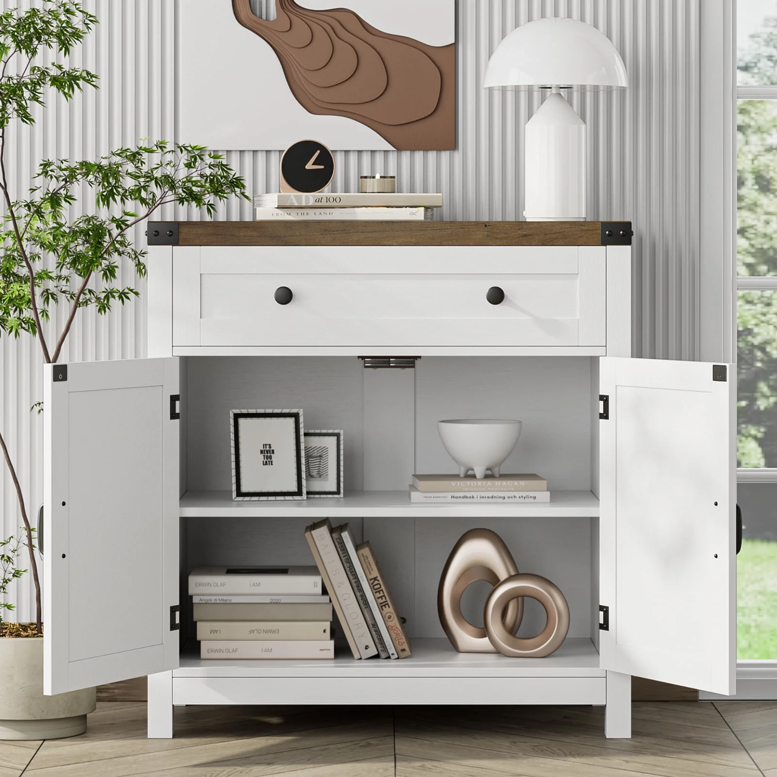 Homfa Kitchen Buffet Sideboard with Drawer, Adjustable Shelves, Rustic Brown, Compact Farmhouse Storage - Image 4
