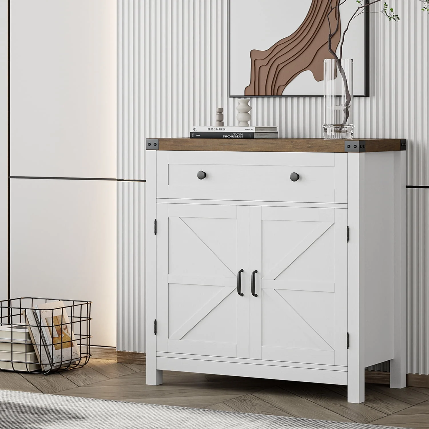 Homfa Kitchen Buffet Sideboard with Drawer, Adjustable Shelves, Rustic Brown, Compact Farmhouse Storage - Image 7