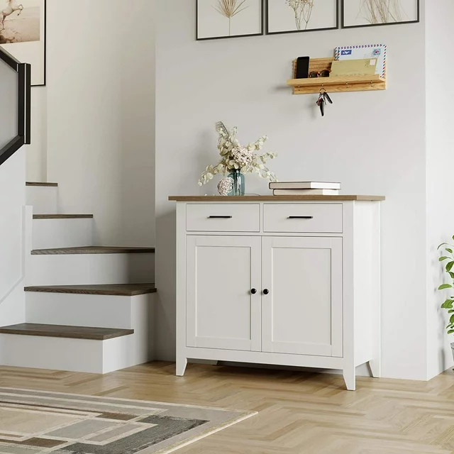Homfa USATCN1017560 Entryway Storage Cabinet, Sideboard with 2 Drawers for Kitchen Living Room, White - Image 2