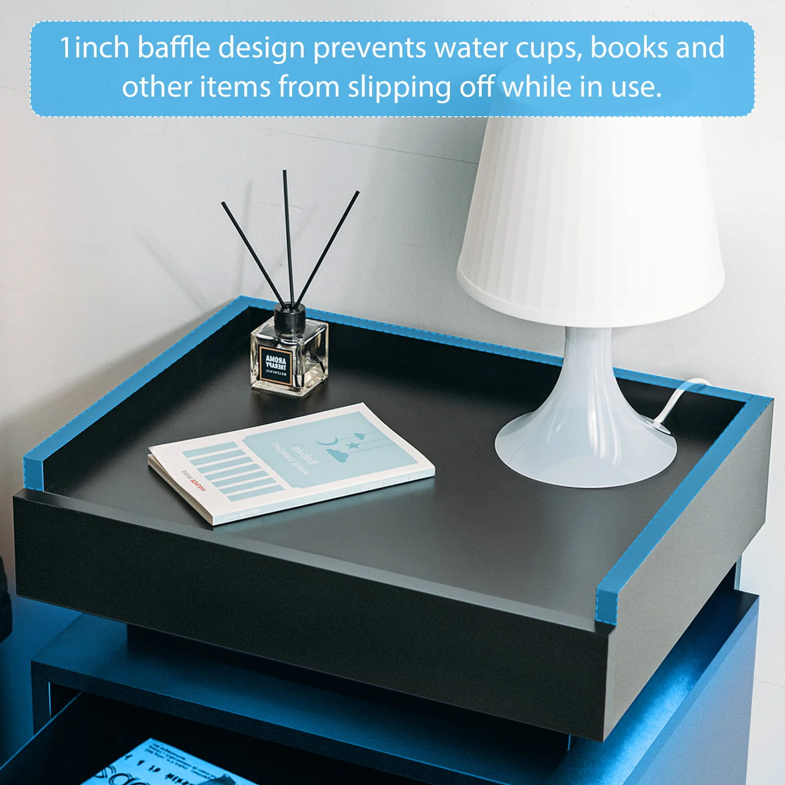 Hommpa Nightstand Modern 2 Drawers Nightstand LED Bedside Table, Black - Particleboard Material - Image 3