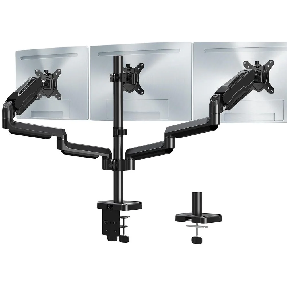 HOMOUNT Triple Monitor Mount, Full Motion Gas Spring, Heavy Duty Arm, Fits 3 Screens up to 32 Inch, Supports 19.8 lbs Each, Black, 17301104403