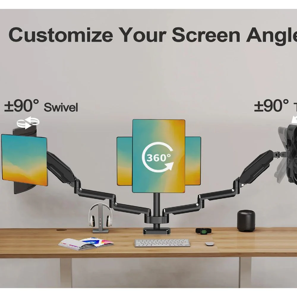 HOMOUNT Triple Monitor Mount, Full Motion Gas Spring, Heavy Duty Arm, Fits 3 Screens up to 32 Inch, Supports 19.8 lbs Each, Black, 17301104403 - Image 2