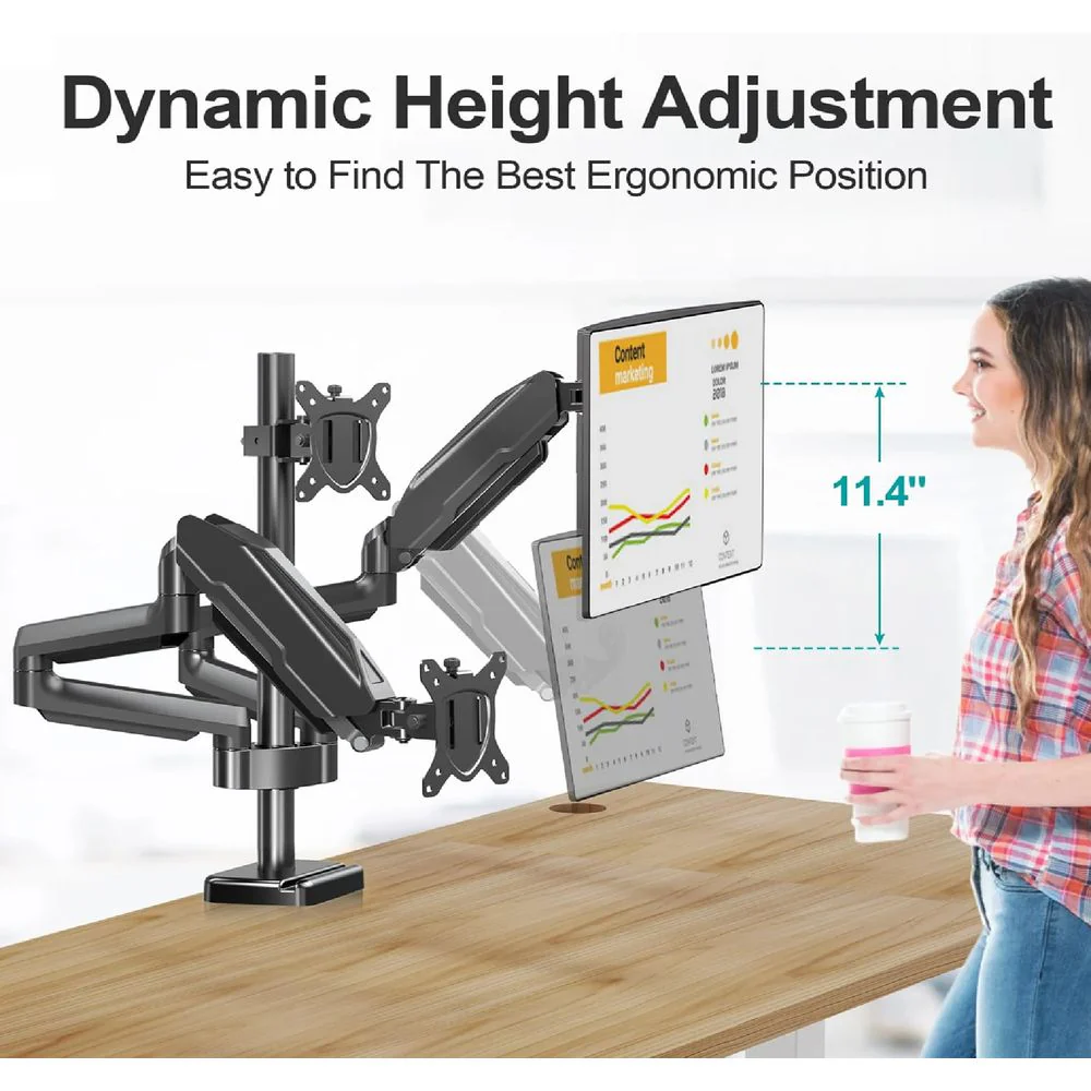 HOMOUNT Triple Monitor Mount, Full Motion Gas Spring, Heavy Duty Arm, Fits 3 Screens up to 32 Inch, Supports 19.8 lbs Each, Black, 17301104403 - Image 3