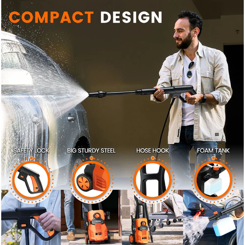 HOMSHADE 1500W Electric Pressure Washer 4200PSI with Adjustable Nozzle Angle Portable High Pressure Washer Cleaning Machine for Cars Driveways Fences Patios Home Cleaning - Orange - Image 2