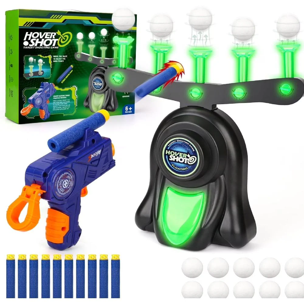 Hot Bee Hovering Shooting Game Glow-in-the-Dark Floating Air Toy with Foam Darts & Soft Balls Indoor Outdoor Gifts for Boys Age