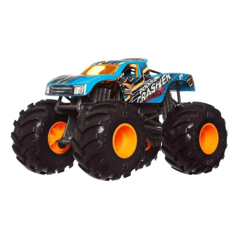 Hot Wheels Podium Crasher Oversized 1:24 Scale Metal Pull-Back Monster Truck, Black, 19473