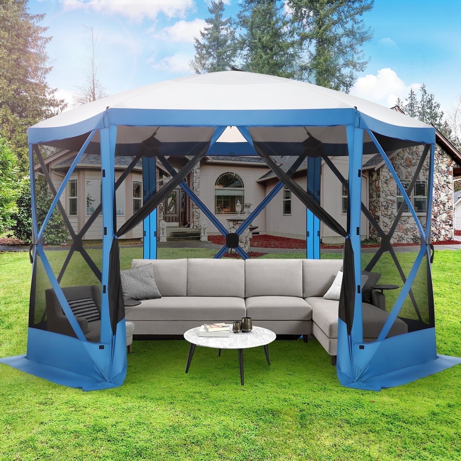 Hoteel H0044 12x12ft Pop-up Gazebo Camping Canopy Tent with Mosquito Netting, Waterproof, UV Resistant, Portable Screen House