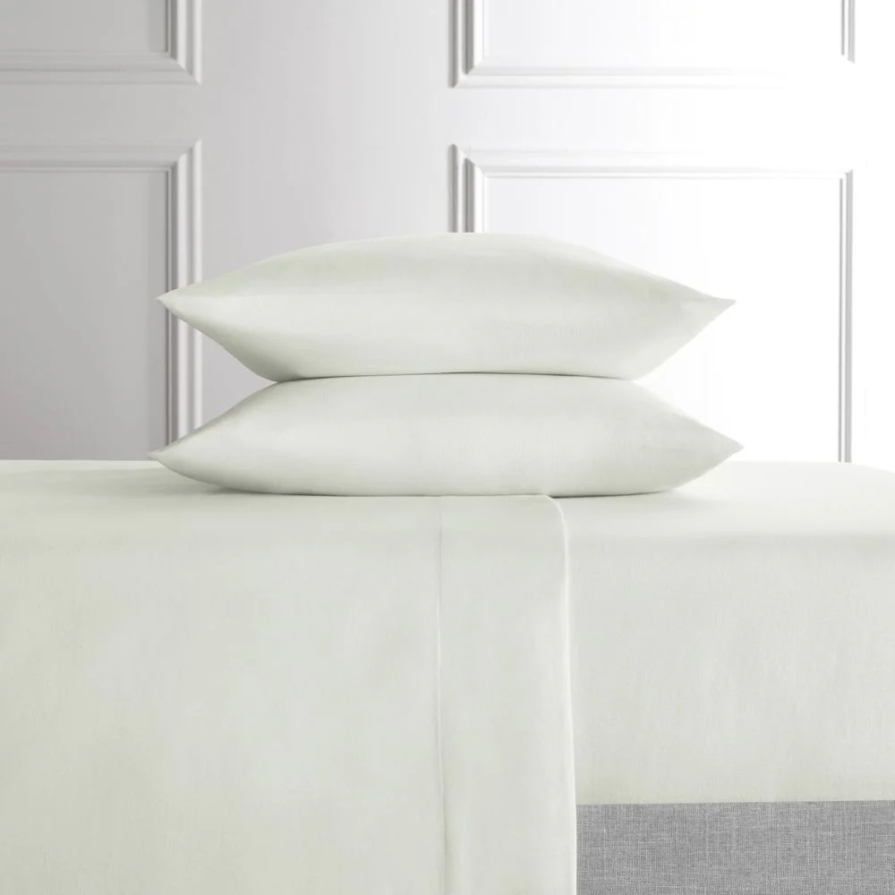 Hotel Style 4-Piece Queen Lyocell and Linen Blend Percale Bed Sheet Set, White, 100-Thread Count, Optifit Fitted Sheet