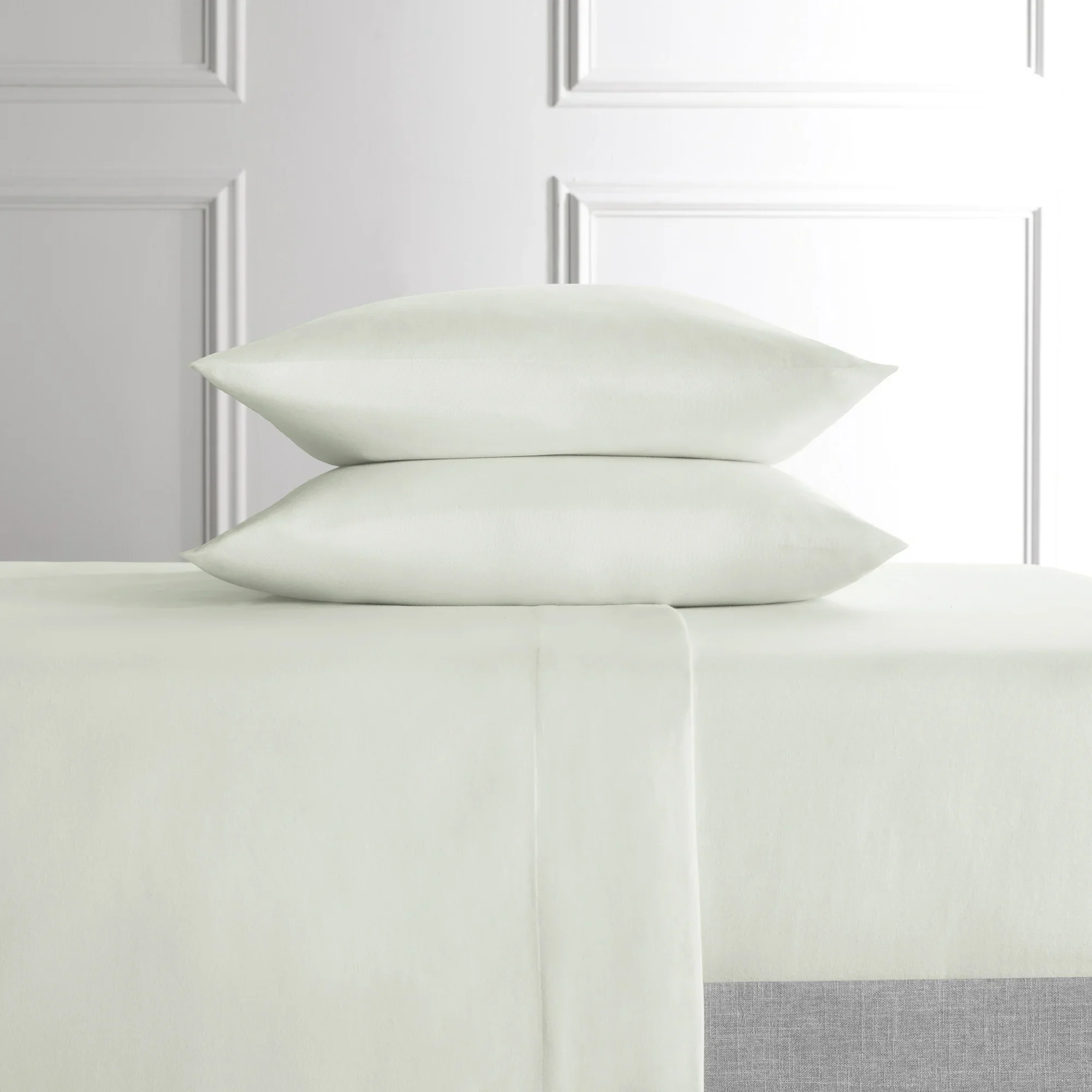 Hotel Style HS8428029490-01 4-Piece White Lyocell & Linen Blend Percale Bed Sheet Set, Full