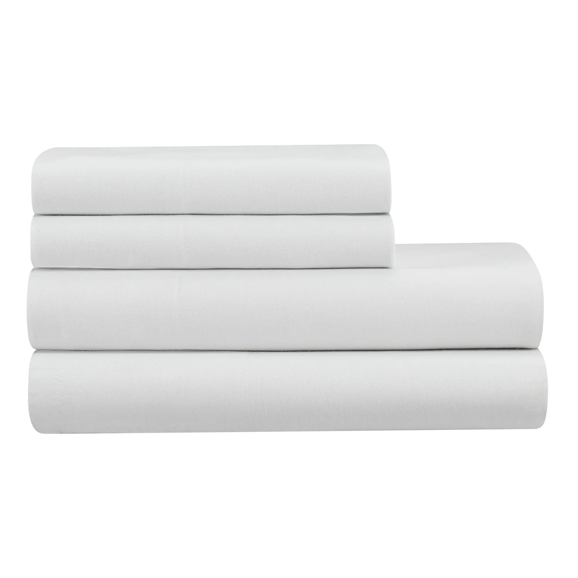 Hotel Style HS8428029490-01 4-Piece White Lyocell & Linen Blend Percale Bed Sheet Set, Full - Image 2