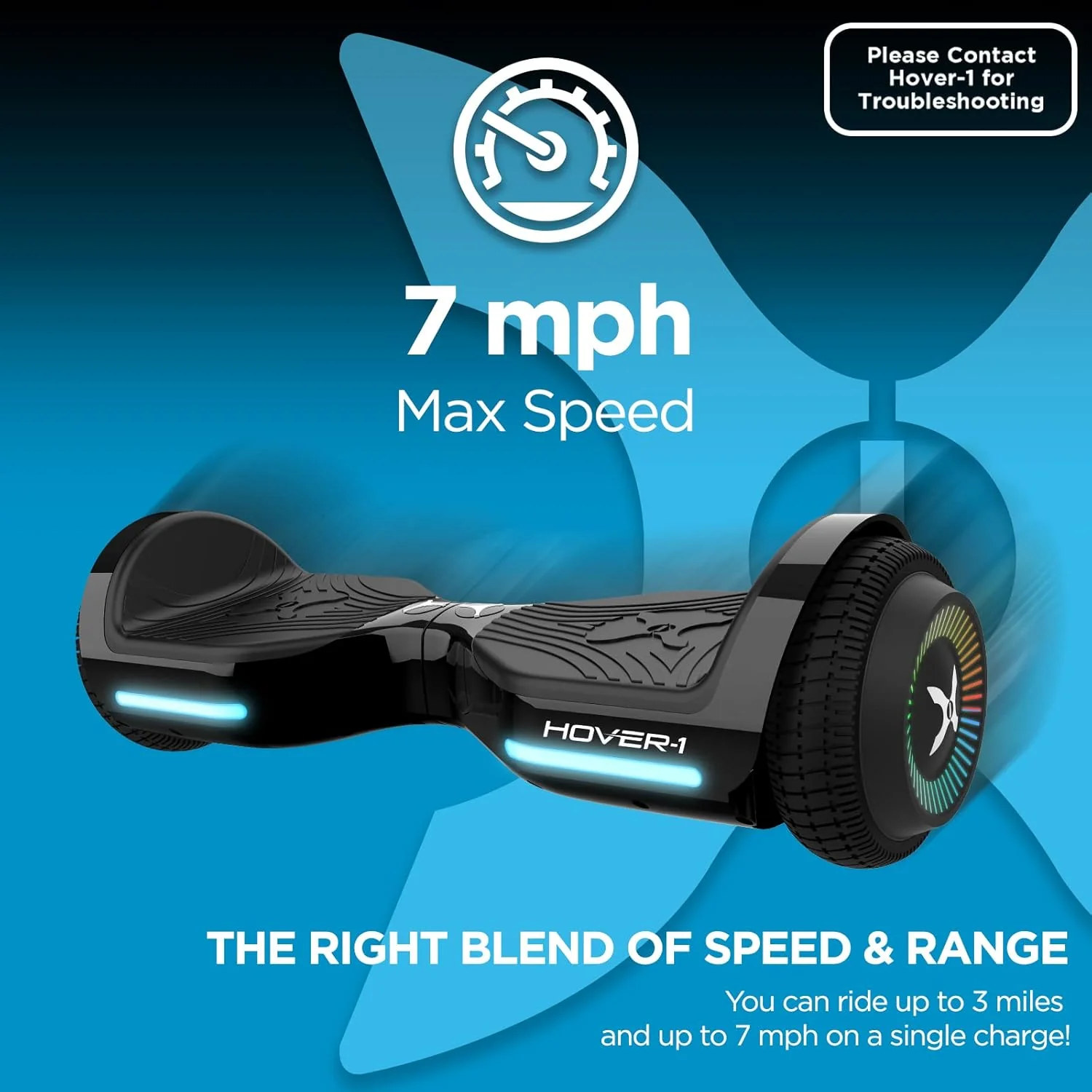 Hover-1 H1-AXL-BLK Axle Hoverboard 7MPH Top Speed, 3MI Range, LED Headlights & Wheels, Easy to Learn for Kids/Youth, Black - Image 2