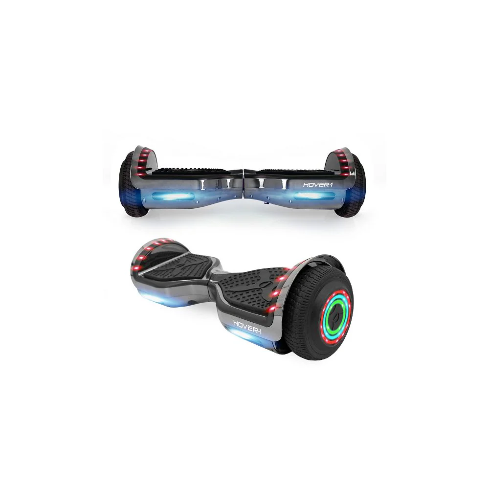 Hover-1 HY-CHR-GMT Chrome Hoverboard W/ 6.5" Wheels, Built-In Bluetooth Speaker, LED Headlights & Ultrabright LED Wheel Lights, Silver