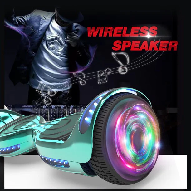Hoverstar 6.5" Self Balancing Wheel Electric Scooter w/Bluetooth Speaker Led Light, Chrome Turquoise - Image 4