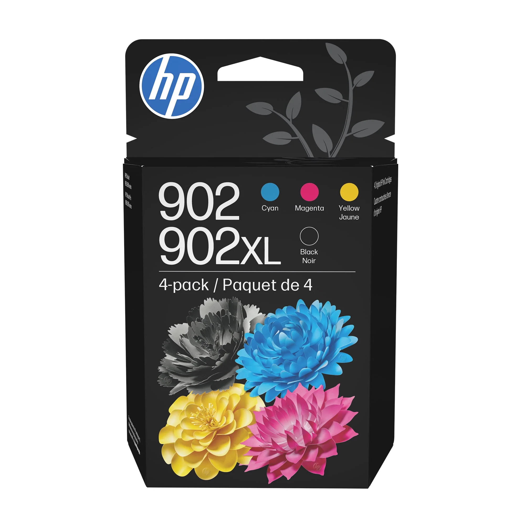 HP 902 CMY and 902XL Black Ink Cartridge 4-Pack, Original Ink, High Page Yield, Compatible with HP OfficeJet Pro, Eco-Friendly Design