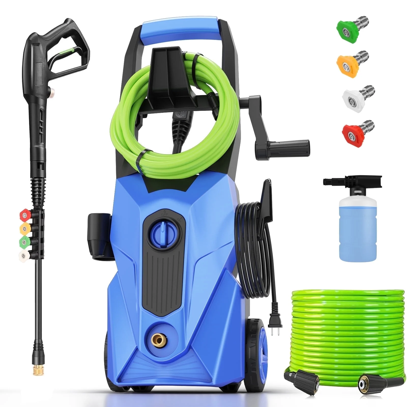 Huanherad Electric Pressure Washer, 5000 PSI, 2.8 GPM, 33 ft Durable Hose, 4 Nozzle Tips, Blue