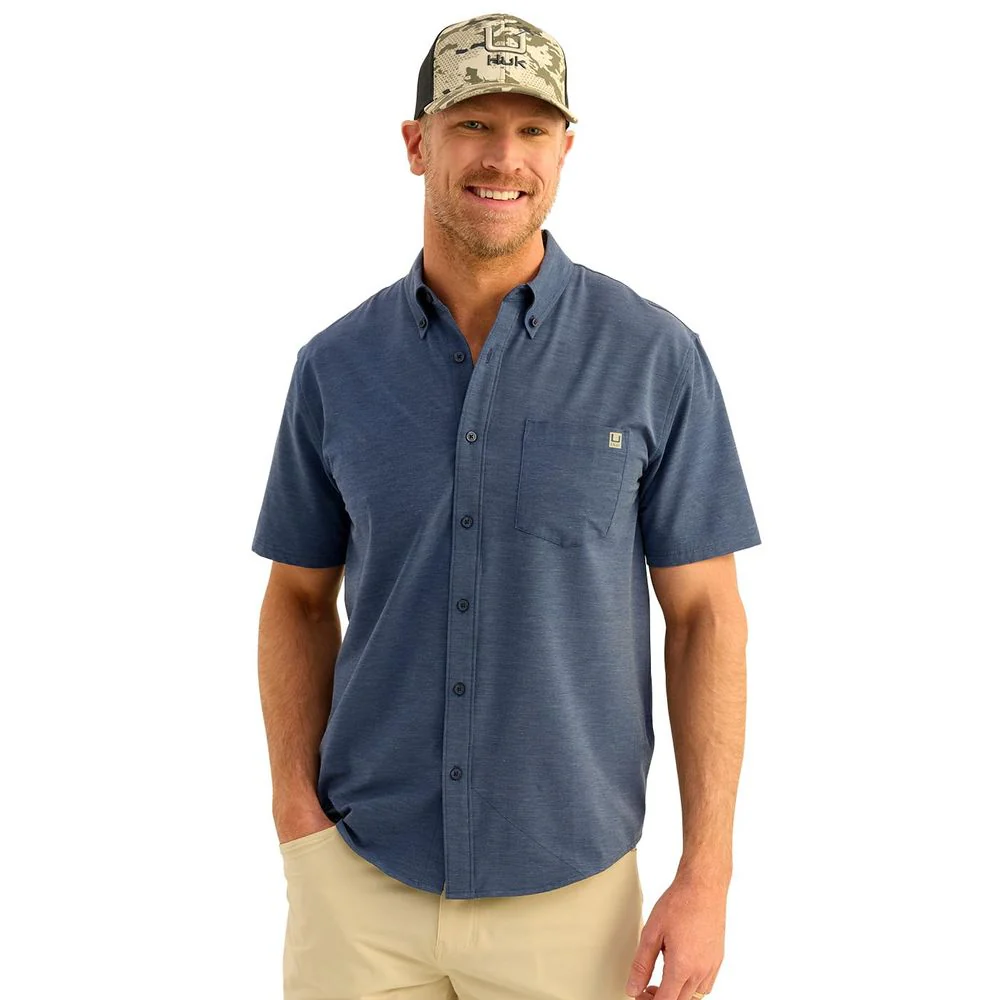 Huk Kona Solid Short-Sleeve Button-Down Shirt for Men - Naval Academy - L