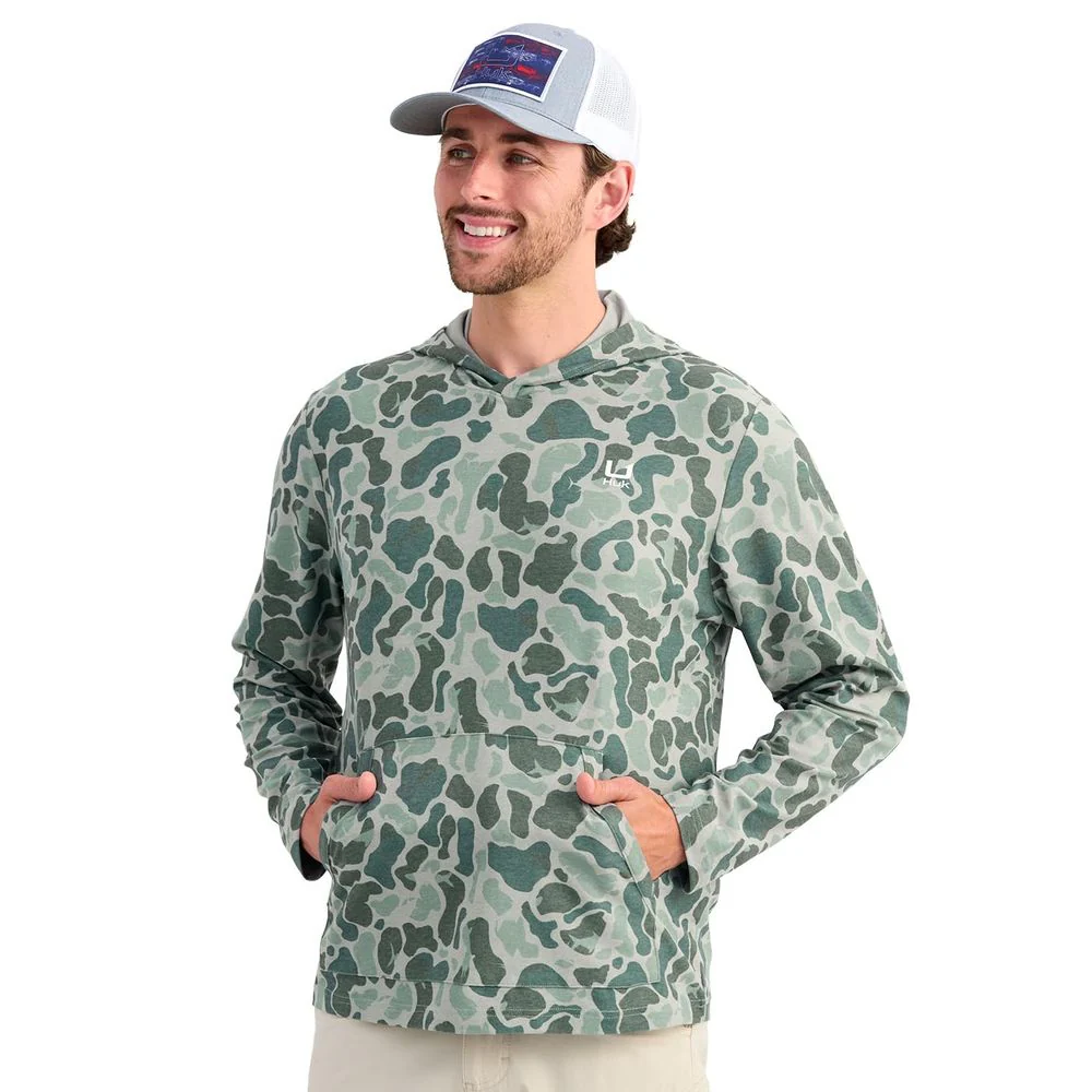Huk Leeward KC Printed Lightweight Fleece Pullover Hoodie - Volcanic Ash - M