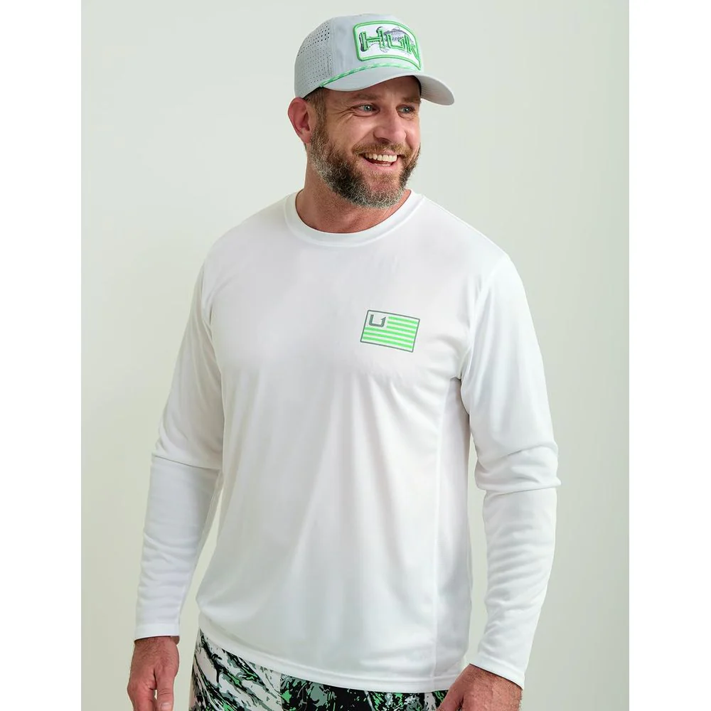 Huk Pursuit Huk and Bars Crew-Neck Long-Sleeve Shirt for Men - White - L - Image 2