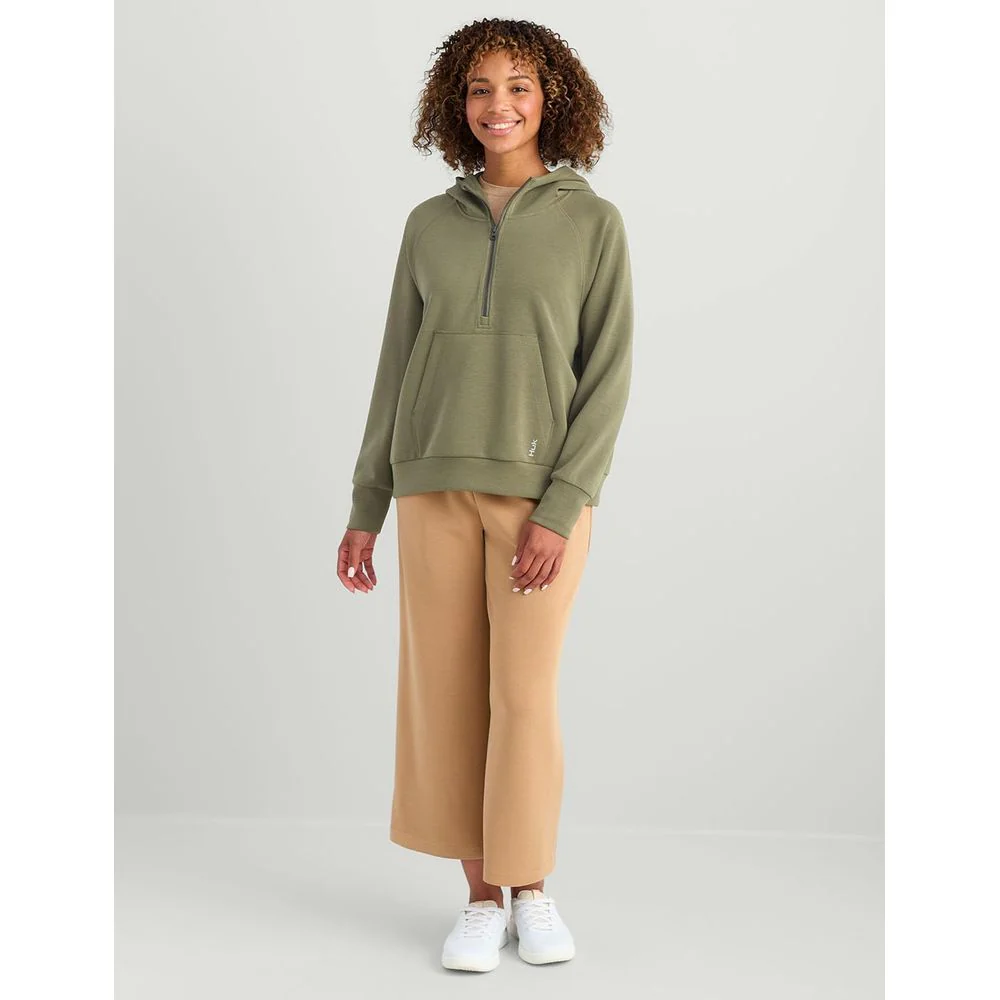 HUK Women's Bayside 1/2 Zip Hoodie, Super Soft Spacer Knit Fabric, Oversized Fit, Kangaroo Pocket, Moss, H6130030 - Image 2