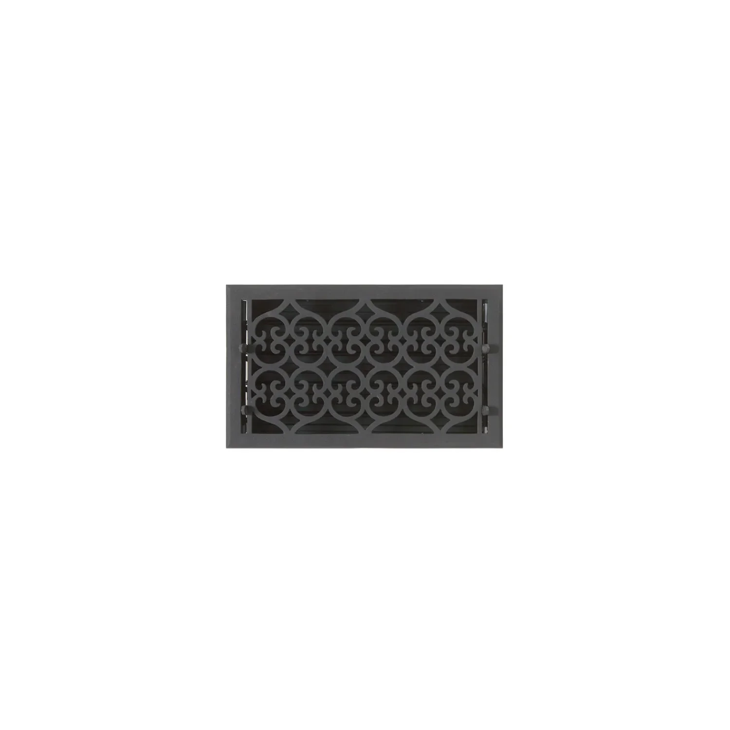HV-1017-814-CI Scroll Design Cast Iron Wall Pre-Drilled Register w/ Louver - 8" x 14" - Black Powdercoat